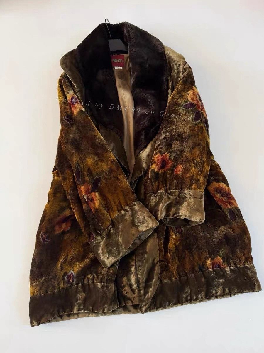 Kenzo Kenzo 80s Fur Collar Velvet Floral Coat Size M / US 6-8 / IT 42-44 - 9 Thumbnail