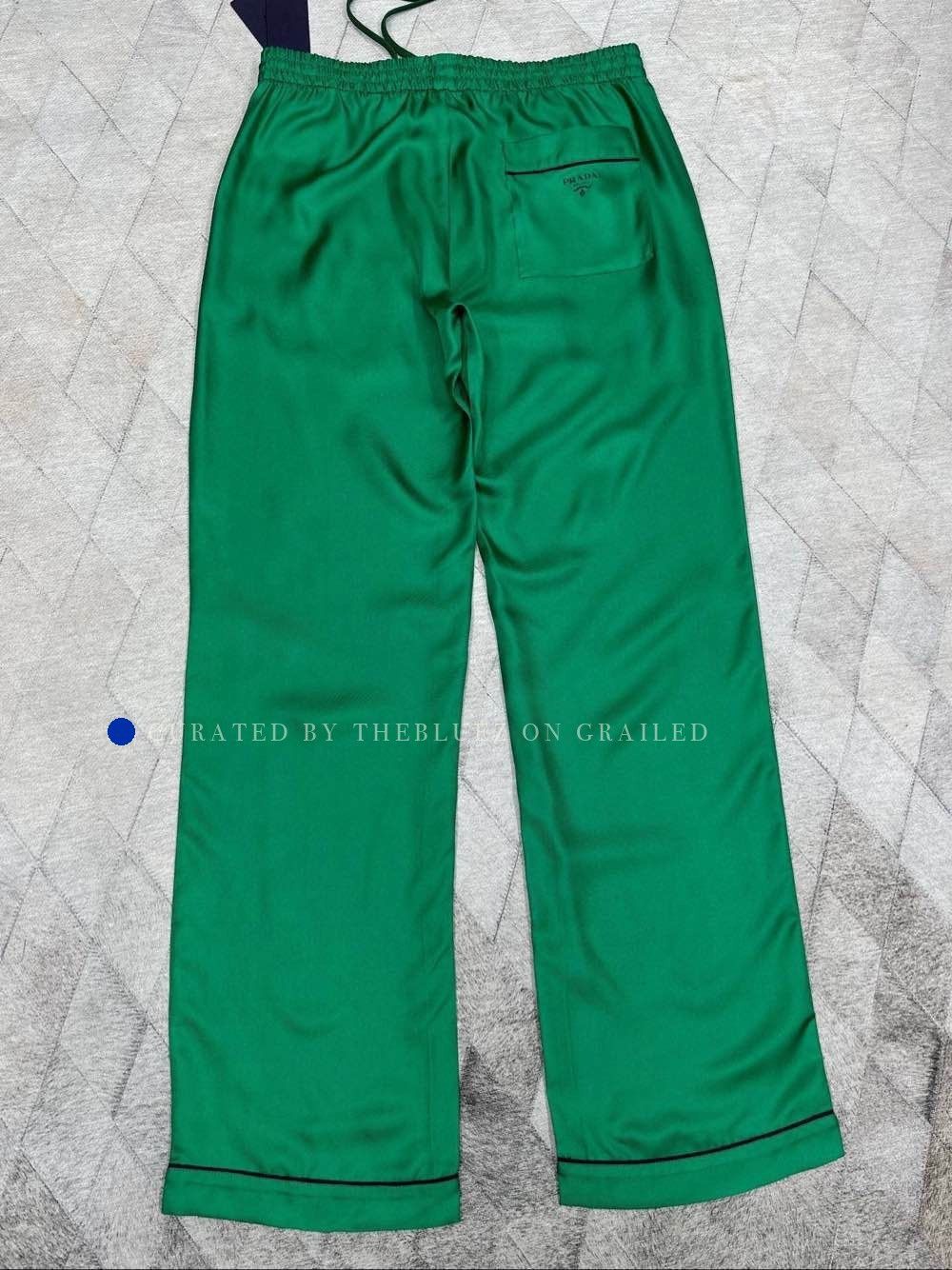 Prada Stylish Green Silk Logo Patch Casual Pants Size US 34 / EU 50 - 2 Thumbnail