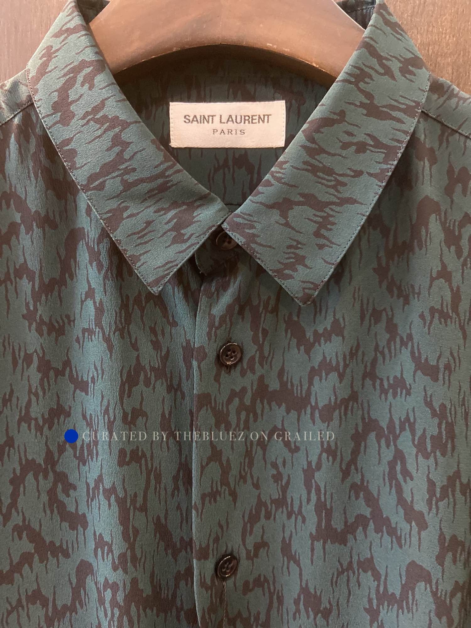 Saint Laurent Paris Green Printed Short Sleeve Shirt Size US S / EU 44-46 / 1 - 3 Thumbnail