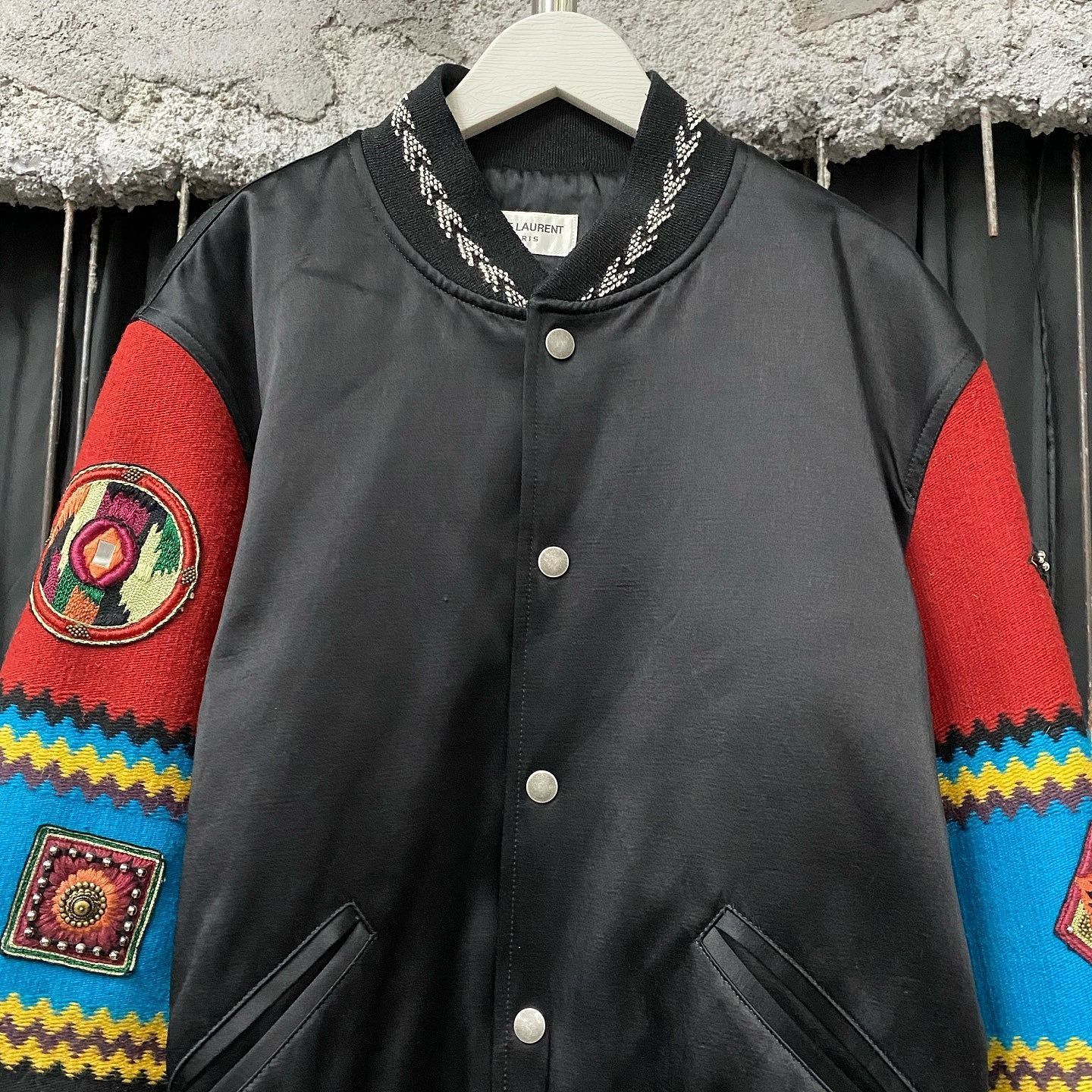 Saint Laurent Paris Black Embroidered Satin Bomber Jacket Size US M / EU 48-50 / 2 - 5 Thumbnail