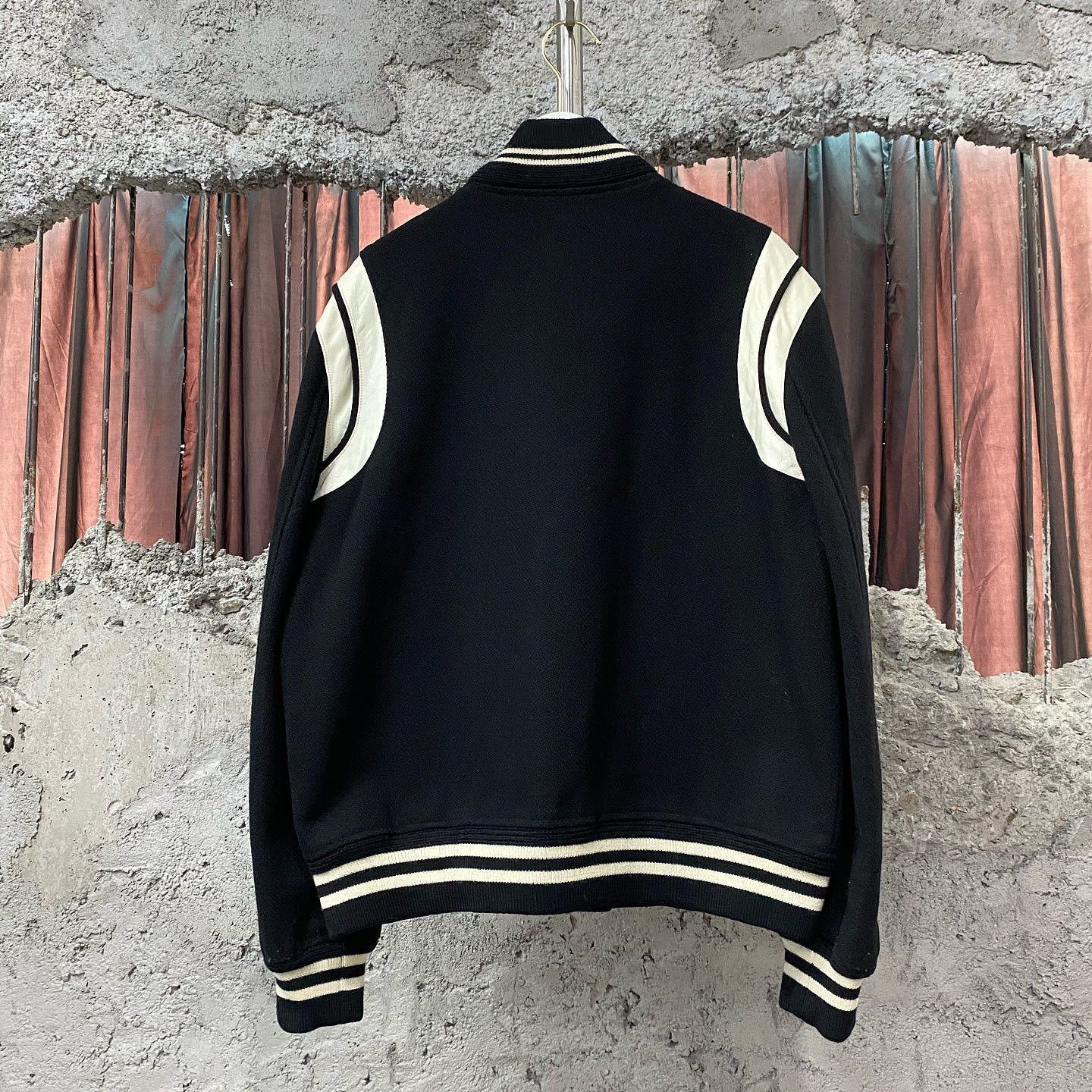 Saint Laurent Paris Contrast Trim Varsity Jacket in Black Size US M / EU 48-50 / 2 - 2 Thumbnail