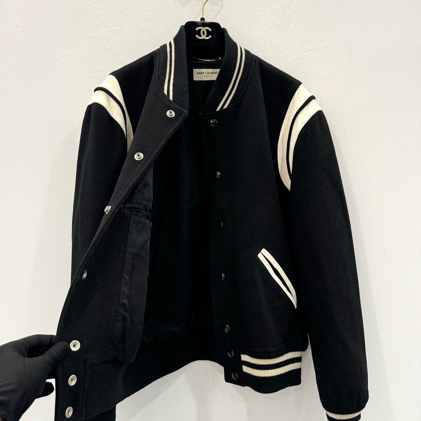 Saint Laurent Paris Elegant Black Wool Blend Varsity Jacket Size US M / EU 48-50 / 2 - 8 Thumbnail