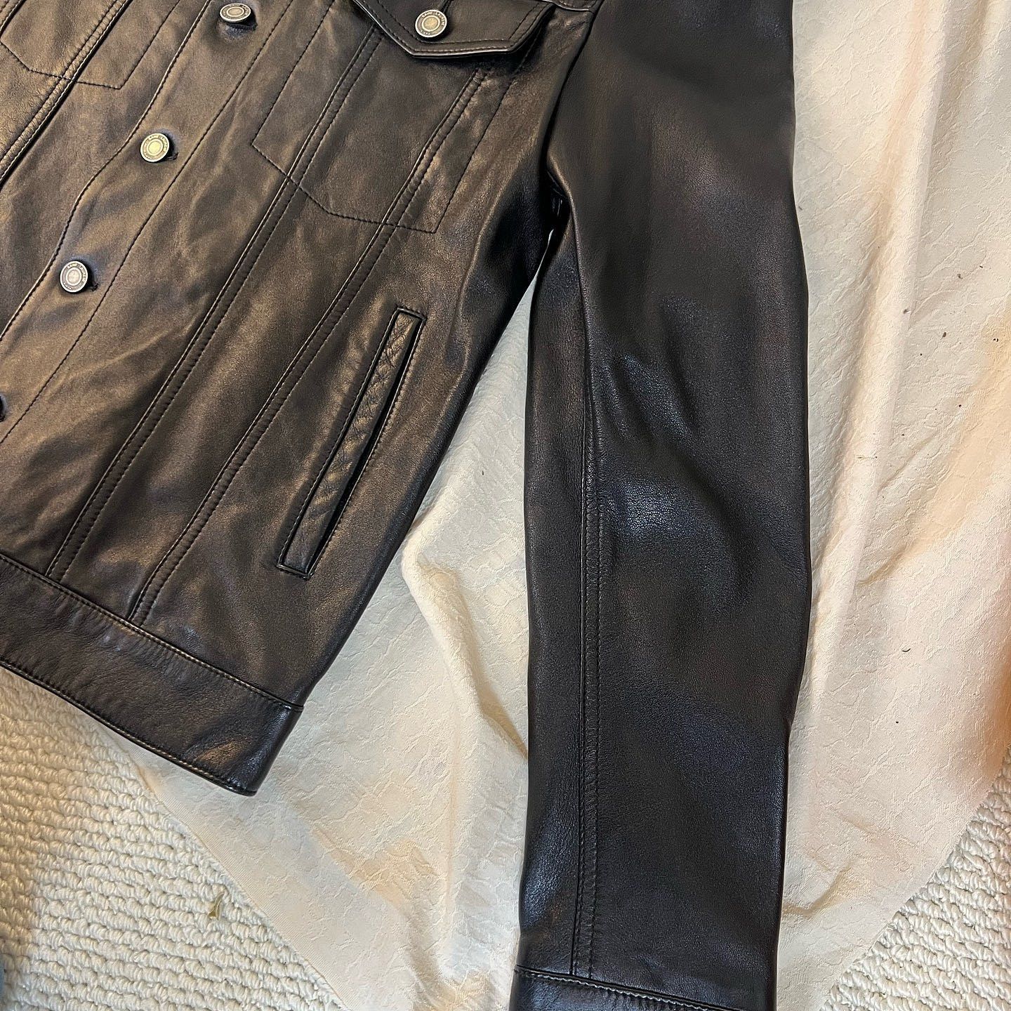 Saint Laurent Paris Classic Black Lambskin Leather Trucker Jacket Size US M / EU 48-50 / 2 - 6 Thumbnail
