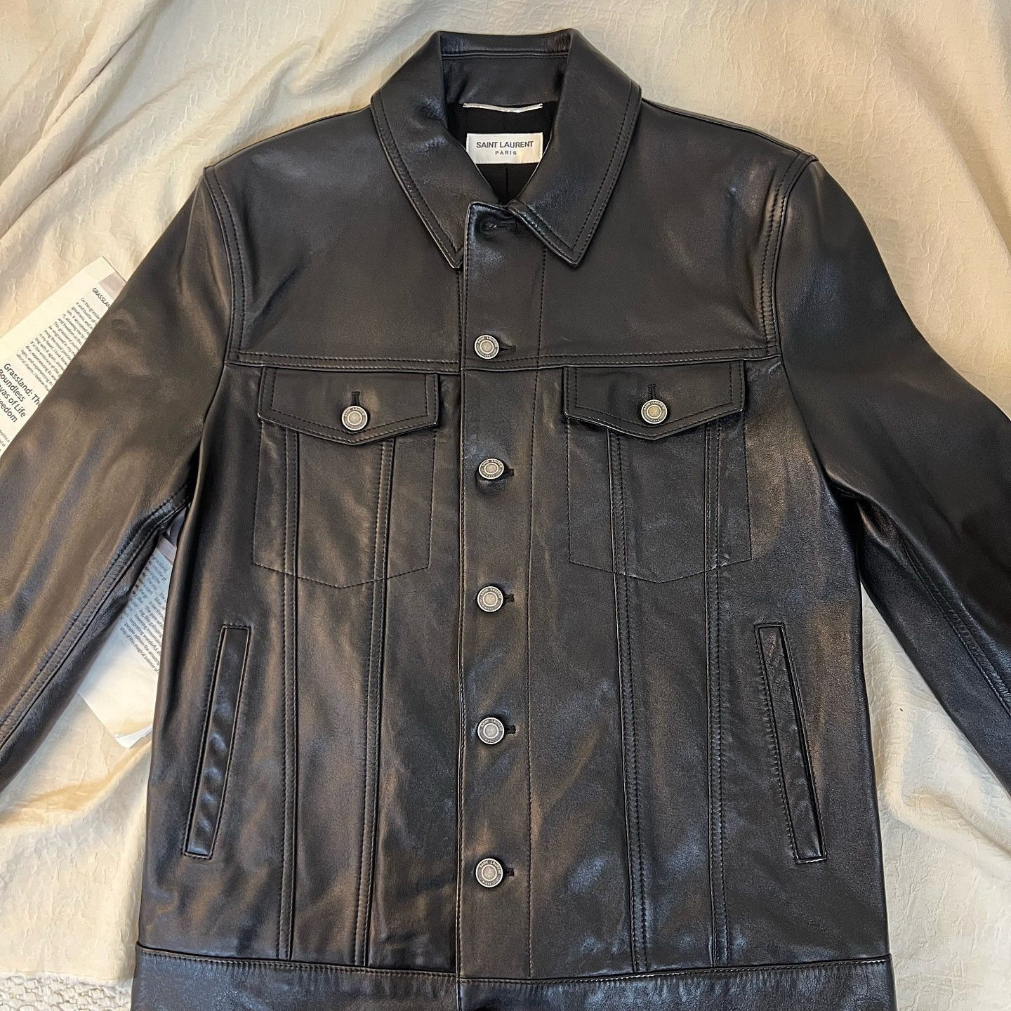 Saint Laurent Paris Classic Black Lambskin Leather Trucker Jacket Size US M / EU 48-50 / 2 - 9 Thumbnail