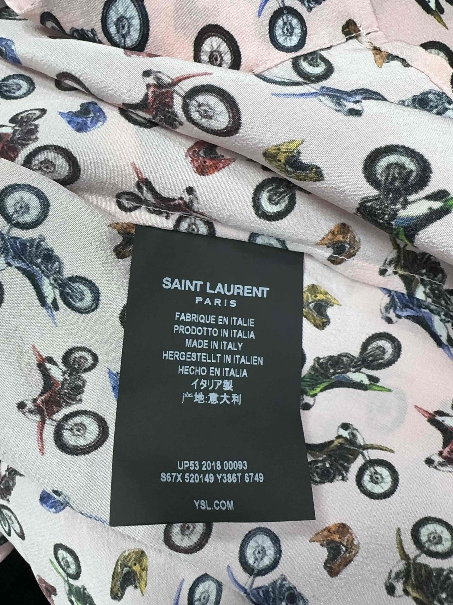 Saint Laurent Paris Pink Motorcycle Print Button-Up Shirt Size US M / EU 48-50 / 2 - 4 Thumbnail