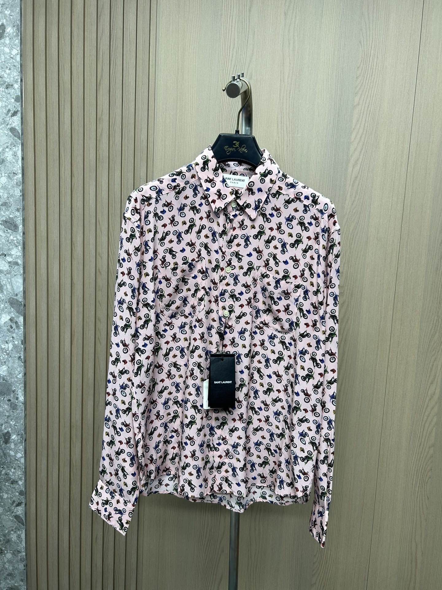 Saint Laurent Paris Pink Motorcycle Print Button-Up Shirt Size US M / EU 48-50 / 2 - 5 Thumbnail