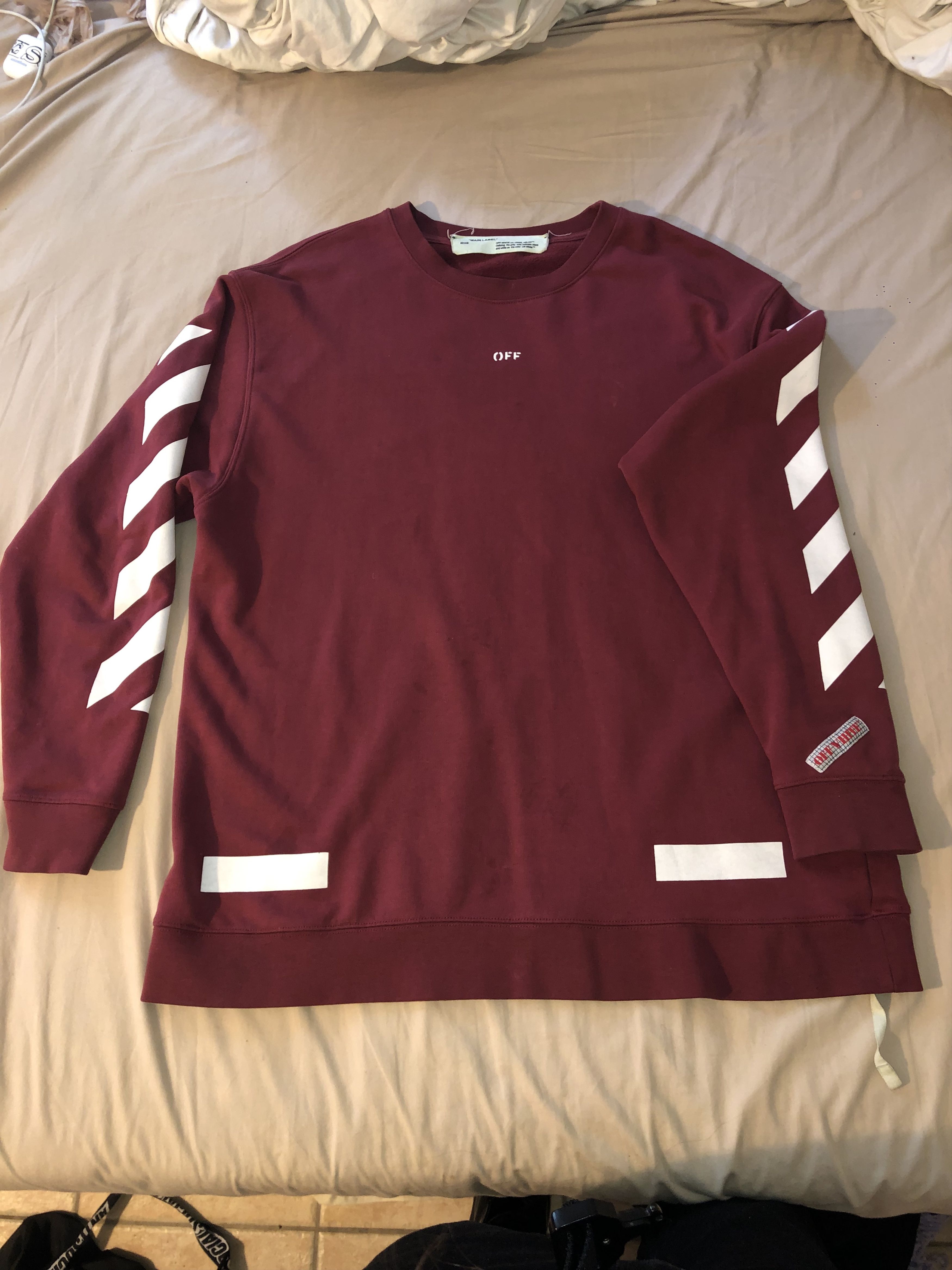 Off White Off White Seeing Things Diagonal Arrows Crewneck Sweatshirt Burgundy Red Grailed