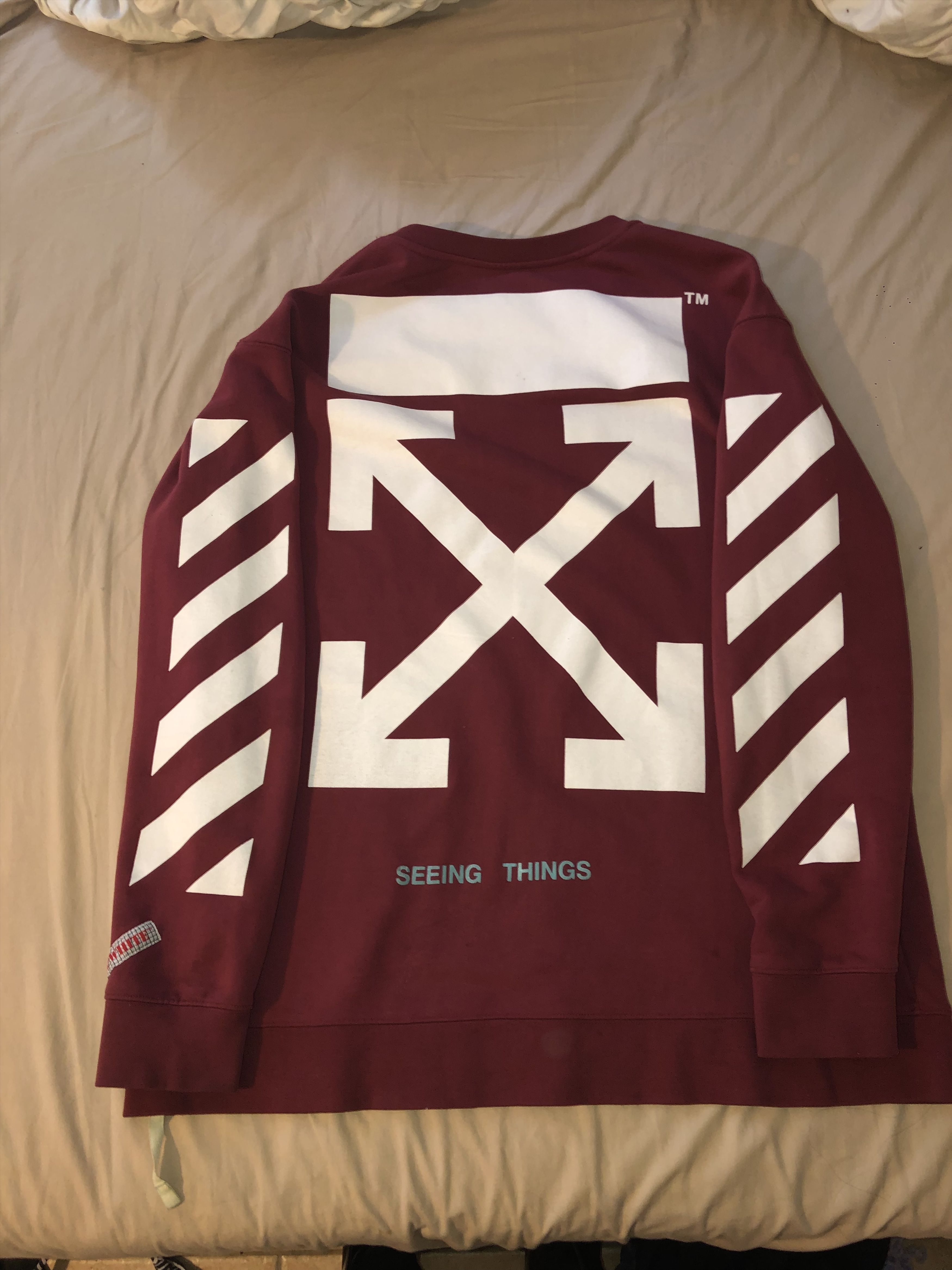 Off White Virgil Abloh Off White Seeing Things Diagonal Arrows Crewneck Sweatshirt Burgundy Red Grailed