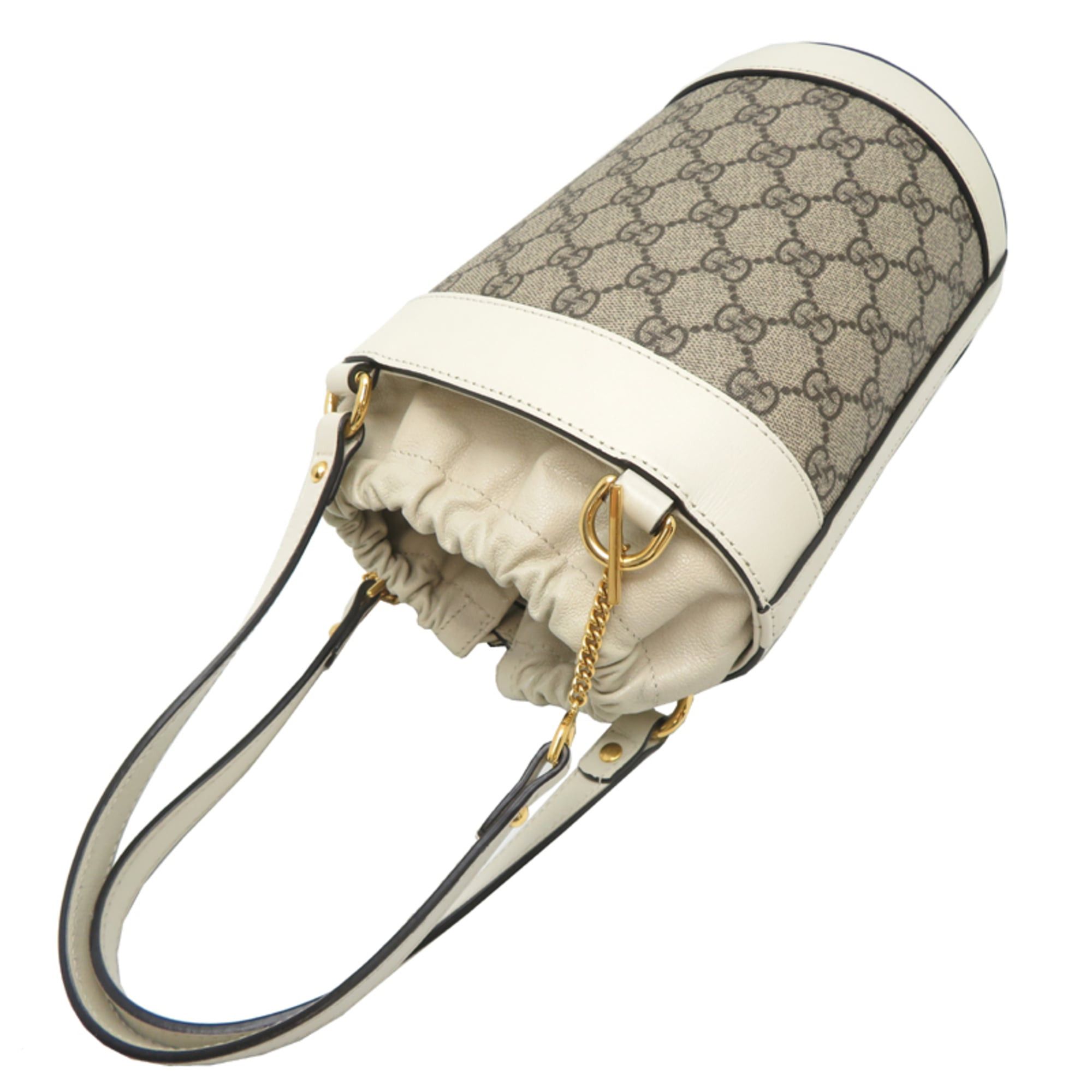 Gucci Gucci Logo Horsebit Bucket Bag, Women's Handbag, 637115 GG Supreme, White Size ONE SIZE - 4 Thumbnail