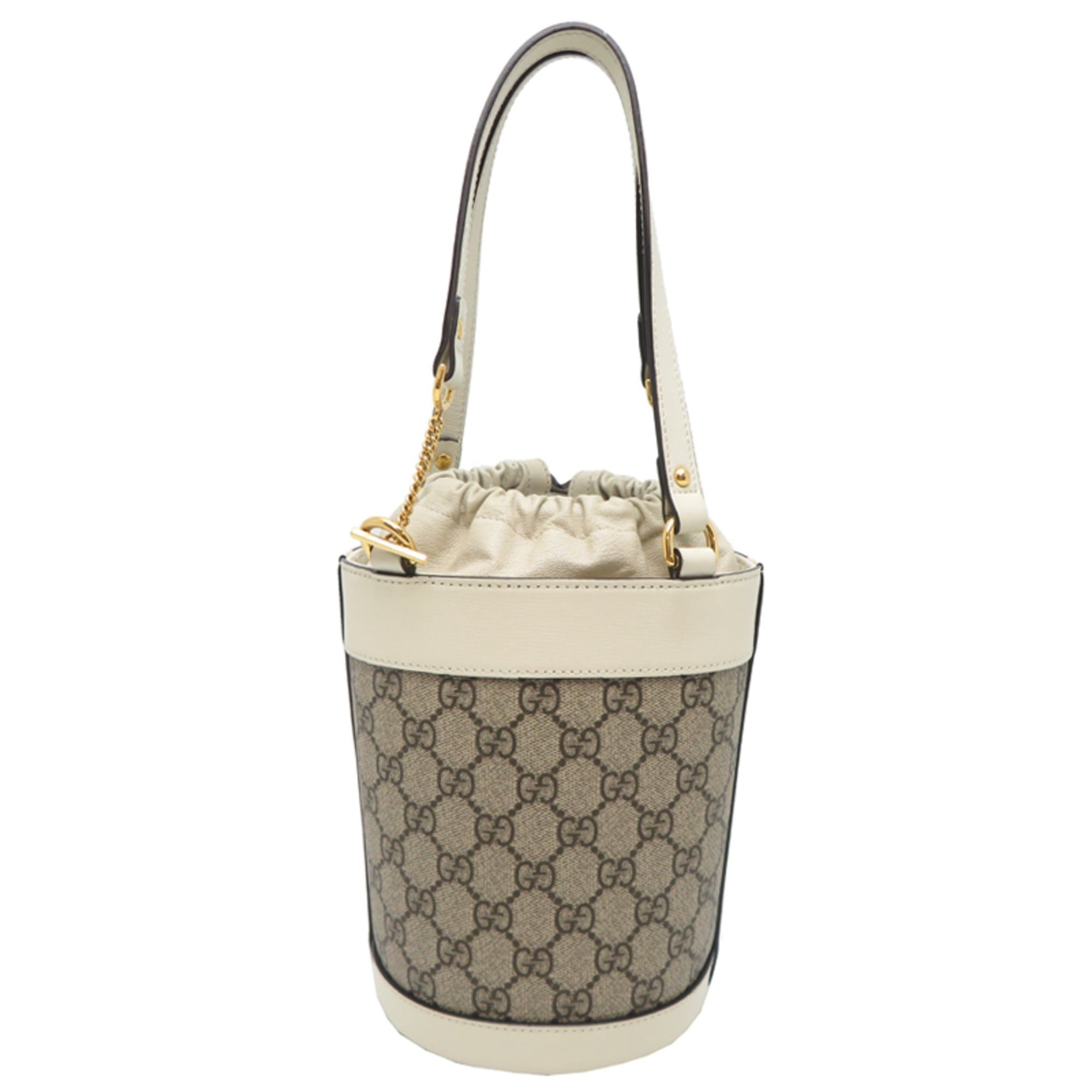 Gucci Gucci Logo Horsebit Bucket Bag, Women's Handbag, 637115 GG Supreme, White Size ONE SIZE - 2 Thumbnail