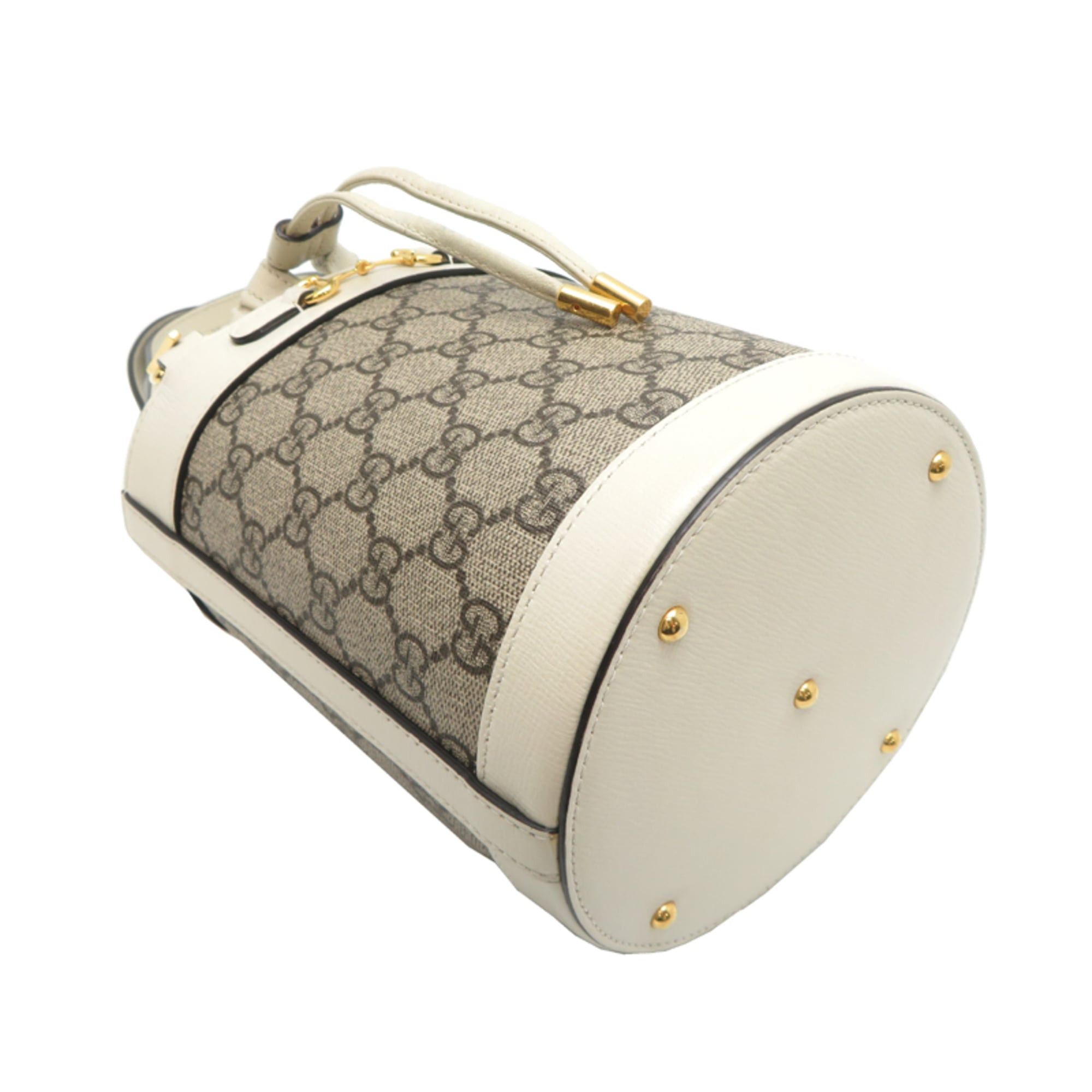 Gucci Gucci Logo Horsebit Bucket Bag, Women's Handbag, 637115 GG Supreme, White Size ONE SIZE - 3 Thumbnail
