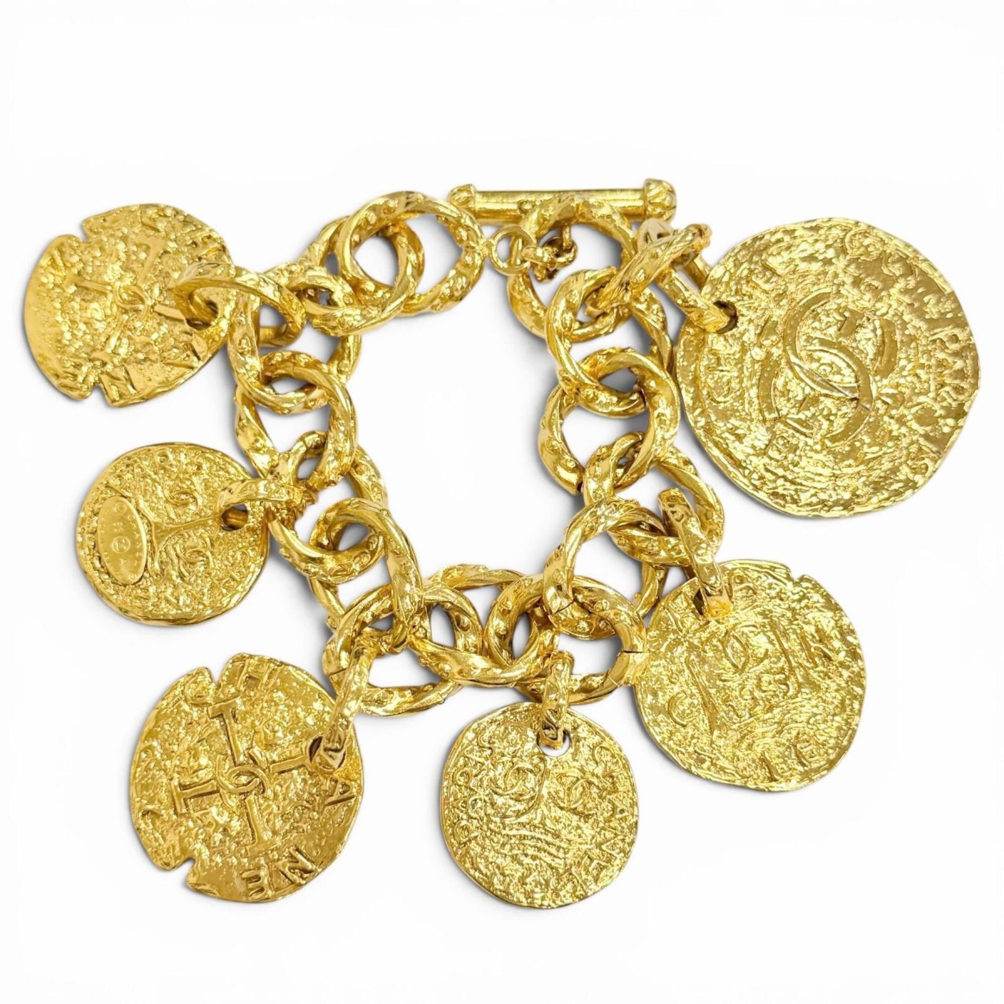 Chanel CHANEL Vintage 93A Coco Mark Medal Chain Bracelet, Gold, Women's Accessory Size ONE SIZE - 2 Thumbnail