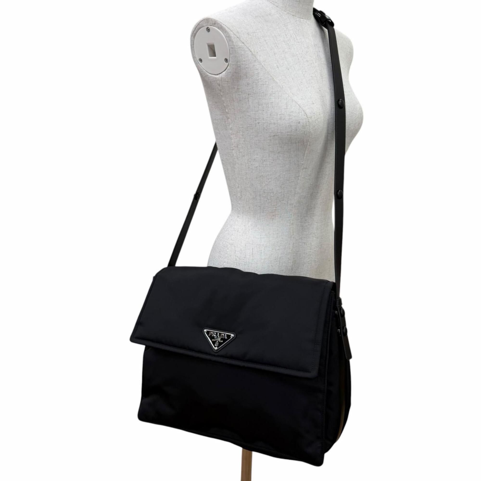 Prada PRADA 1BD256 Re-Nylon Large Padded Shoulder Bag with Leather Accents and Triangle Logo, Black, Made in Italy, Women's Size ONE SIZE - 5 Thumbnail
