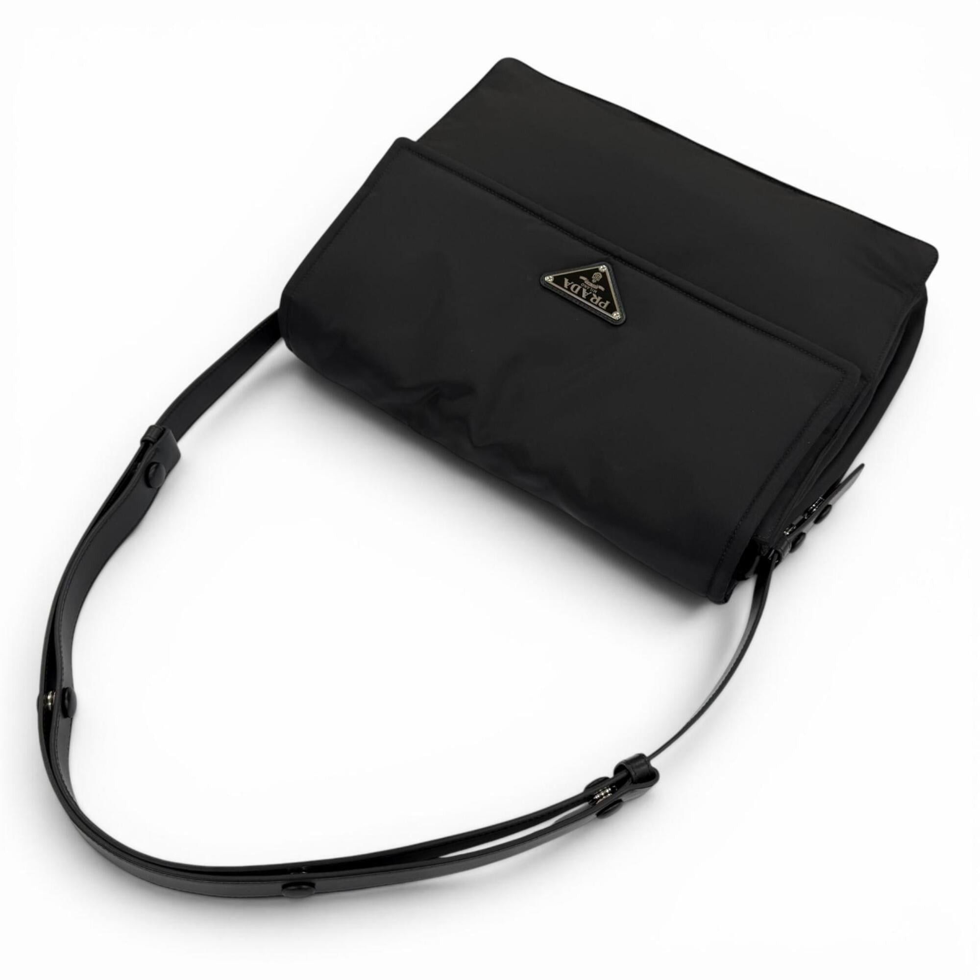 Prada PRADA 1BD256 Re-Nylon Large Padded Shoulder Bag with Leather Accents and Triangle Logo, Black, Made in Italy, Women's Size ONE SIZE - 4 Thumbnail