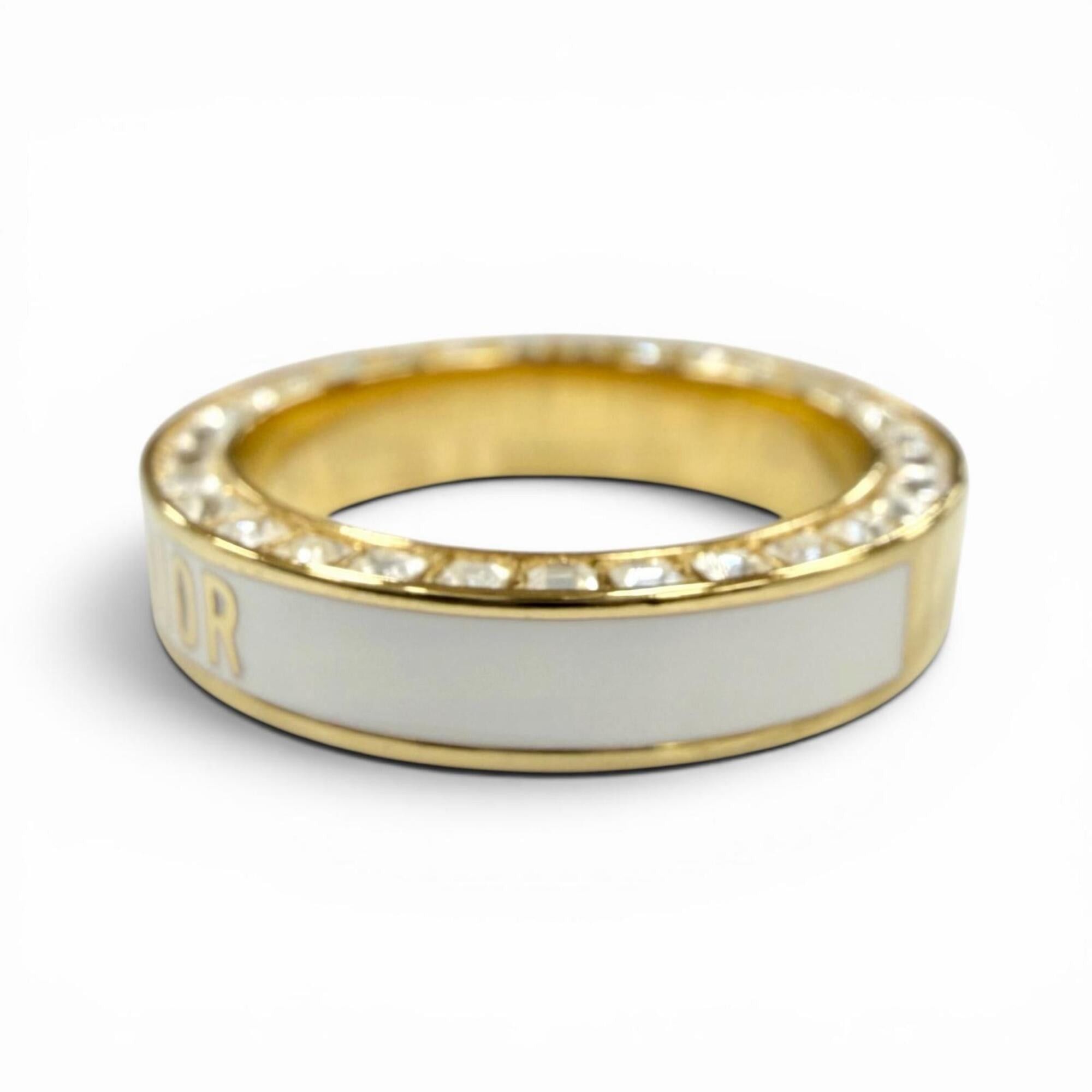 Dior Christian Dior DIOR Night Code ring with crystal logo, rhinestones, and pavé crystals. White gold, size S. Women's. Comes box dust bag. Size ONE SIZE - 2 Thumbnail