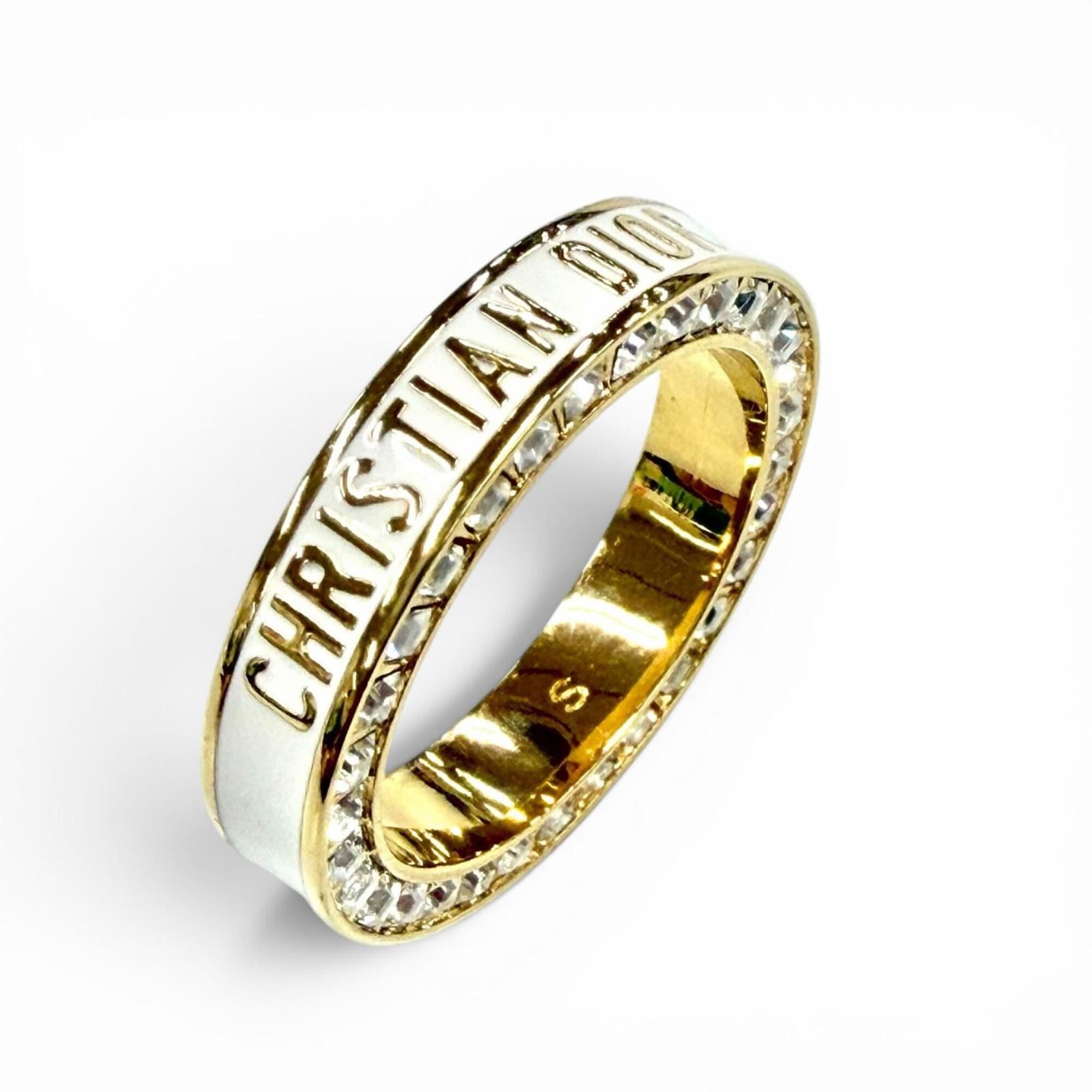 Dior Christian Dior DIOR Night Code ring with crystal logo, rhinestones, and pavé crystals. White gold, size S. Women's. Comes box dust bag. Size ONE SIZE - 6 Thumbnail