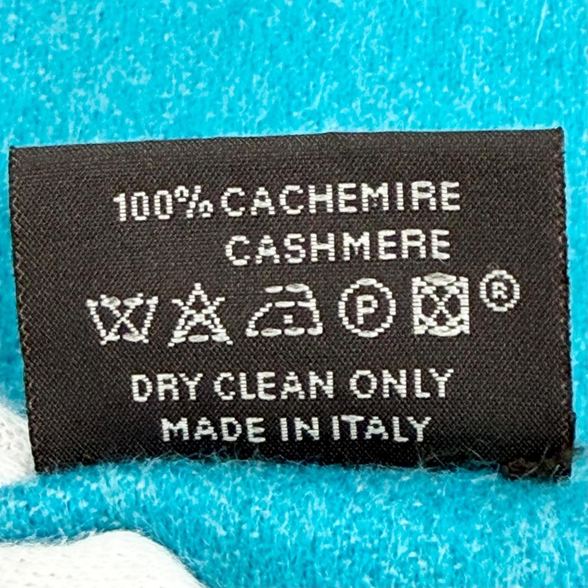 Hermes HERMES 100% Cashmere Blue Turquoise Evelyn H Logo Fringe Bicolor Stole/Scarf, Made in Italy, Women's, with Box. Size ONE SIZE - 9 Thumbnail