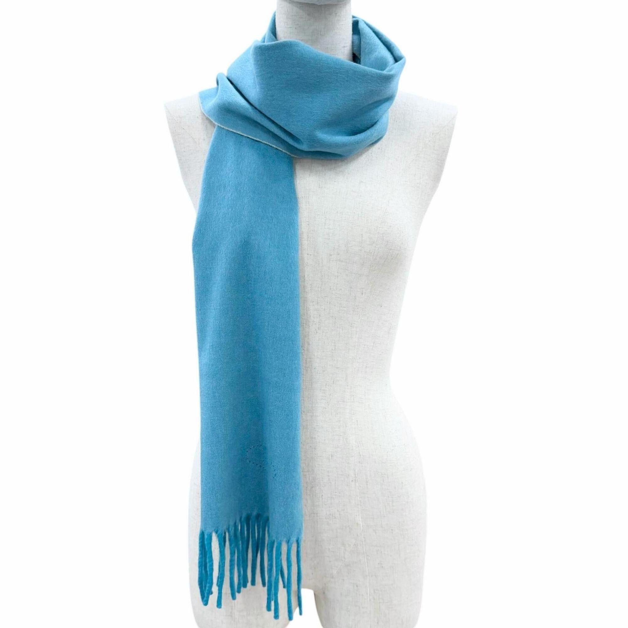 Hermes HERMES 100% Cashmere Blue Turquoise Evelyn H Logo Fringe Bicolor Stole/Scarf, Made in Italy, Women's, with Box. Size ONE SIZE - 7 Thumbnail