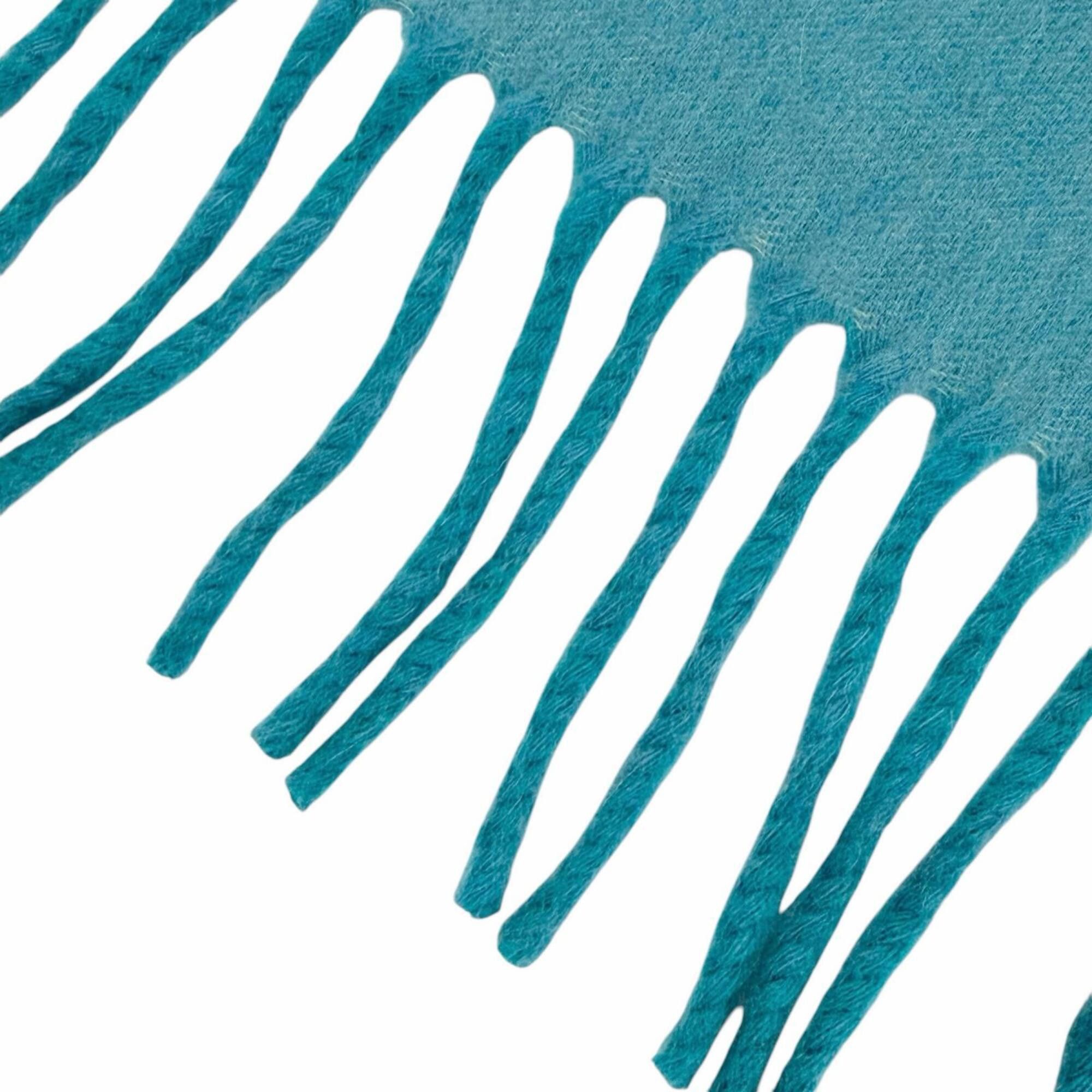 Hermes HERMES 100% Cashmere Blue Turquoise Evelyn H Logo Fringe Bicolor Stole/Scarf, Made in Italy, Women's, with Box. Size ONE SIZE - 5 Thumbnail