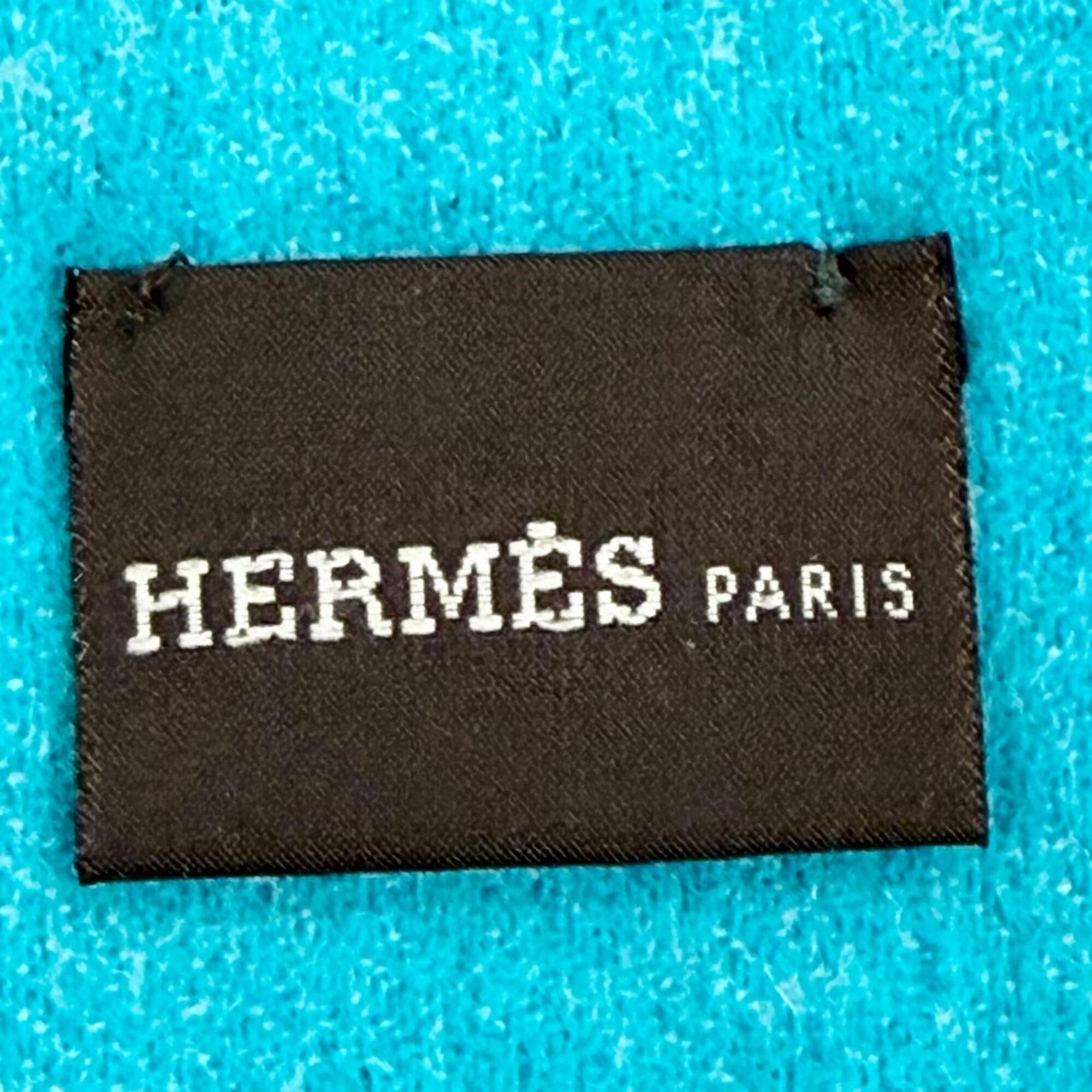 Hermes HERMES 100% Cashmere Blue Turquoise Evelyn H Logo Fringe Bicolor Stole/Scarf, Made in Italy, Women's, with Box. Size ONE SIZE - 8 Thumbnail
