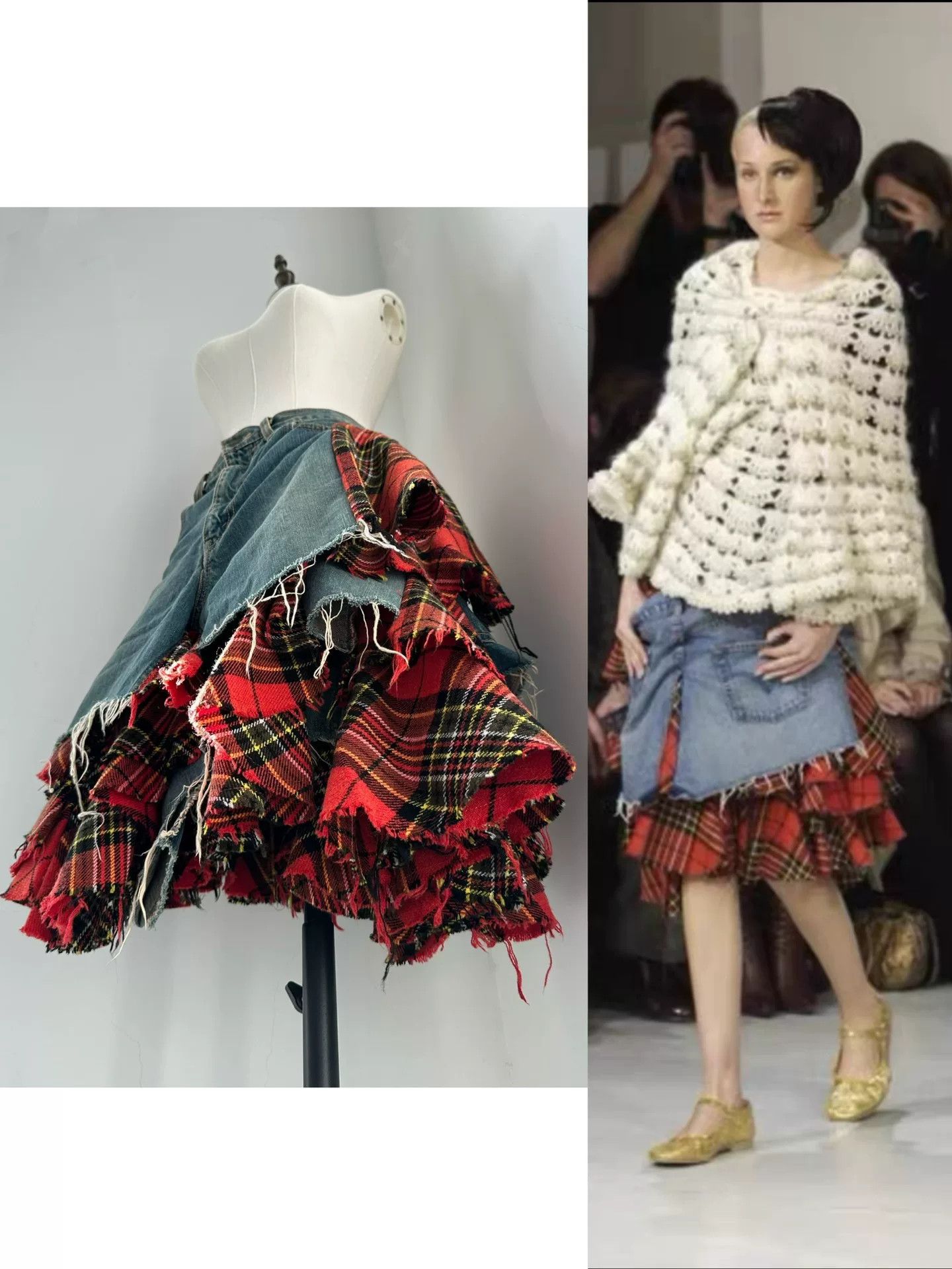 Junya Watanabe Junya Watanabe 2004 Runway Plaid Patchwork Denim Skirt Size 35" - 4 Thumbnail