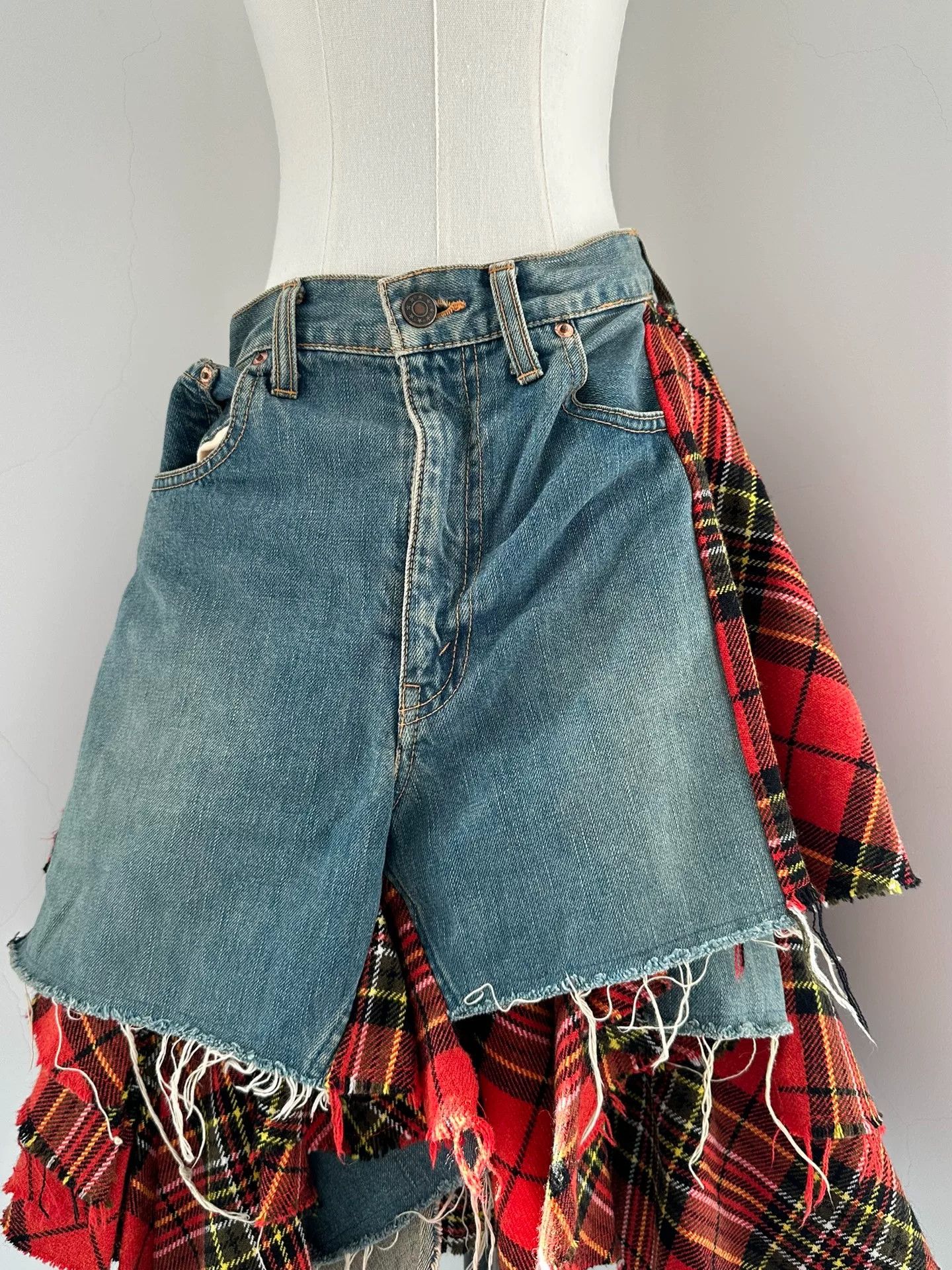 Junya Watanabe Junya Watanabe 2004 Runway Plaid Patchwork Denim Skirt Size 35" - 3 Thumbnail