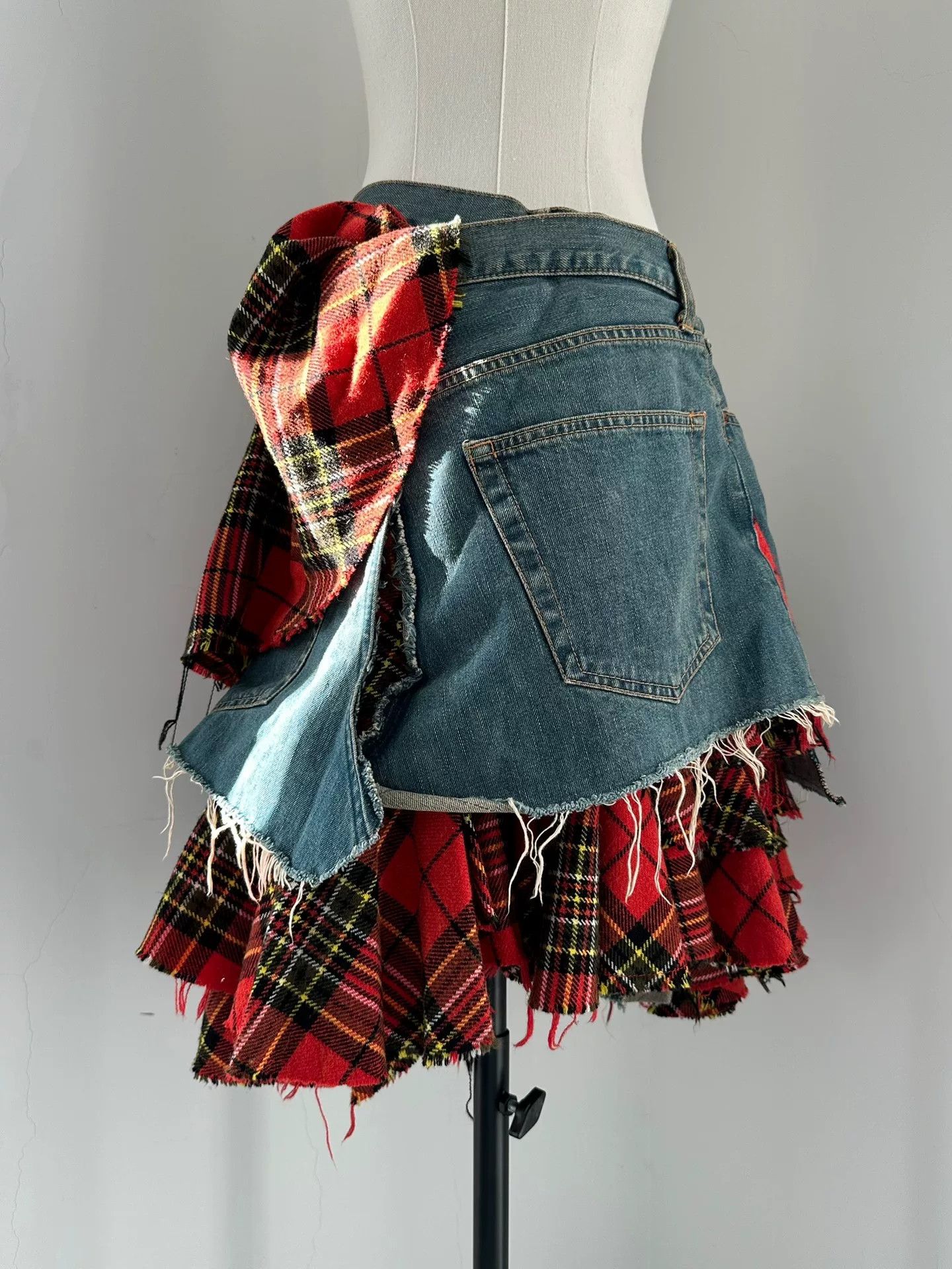 Junya Watanabe Junya Watanabe 2004 Runway Plaid Patchwork Denim Skirt Size 35" - 2 Thumbnail