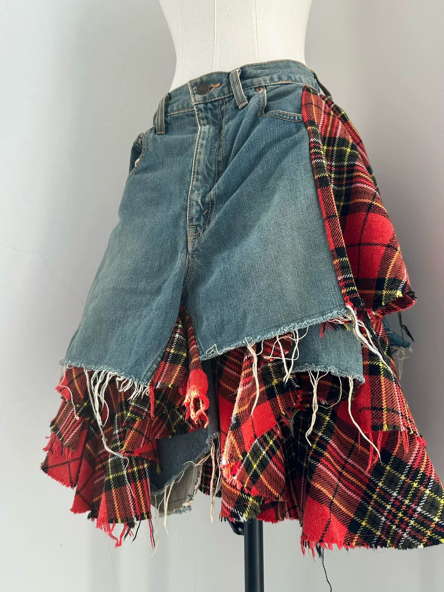 Junya Watanabe Junya Watanabe 2004 Runway Plaid Patchwork Denim Skirt Size 35" - 7 Thumbnail