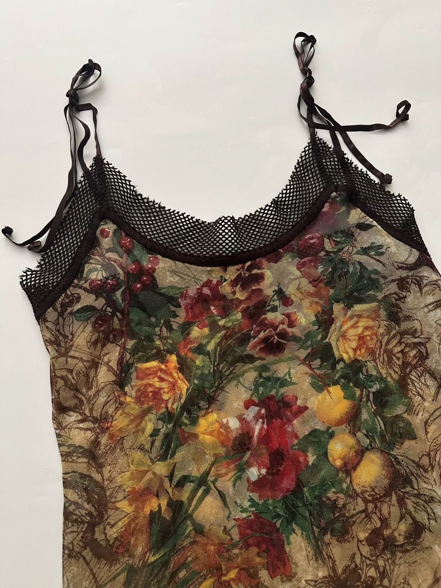 Jean Paul Gaultier Jean Paul Gaultier 1999 Floral Fruit Print Mesh Camisole Size S / US 4 / IT 40 - 2 Thumbnail