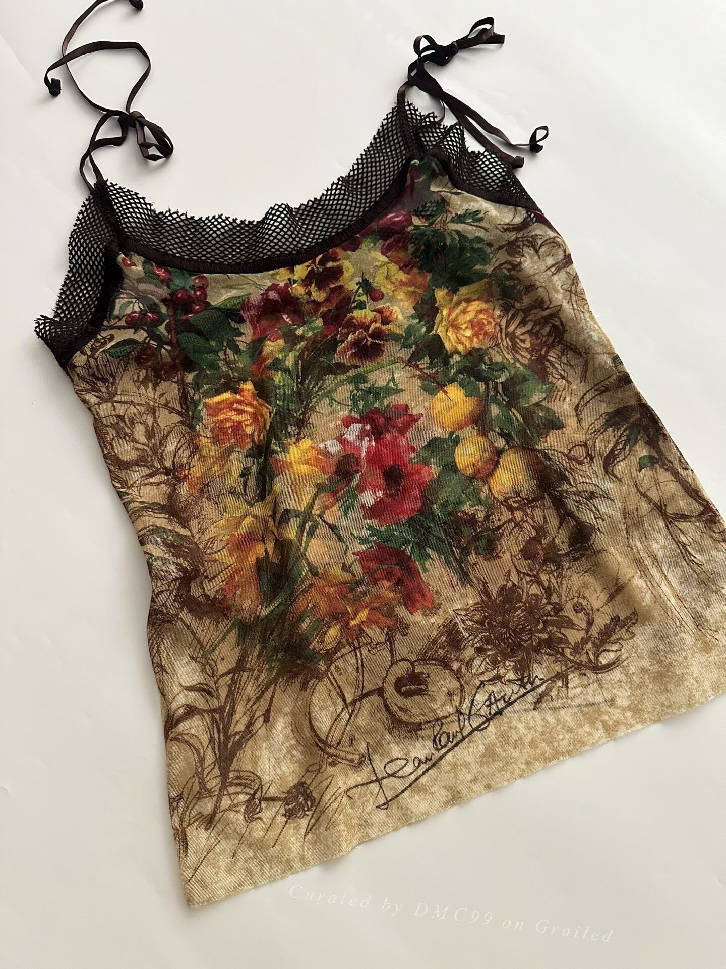 Jean Paul Gaultier Jean Paul Gaultier 1999 Floral Fruit Print Mesh Camisole Size S / US 4 / IT 40 - 6 Thumbnail