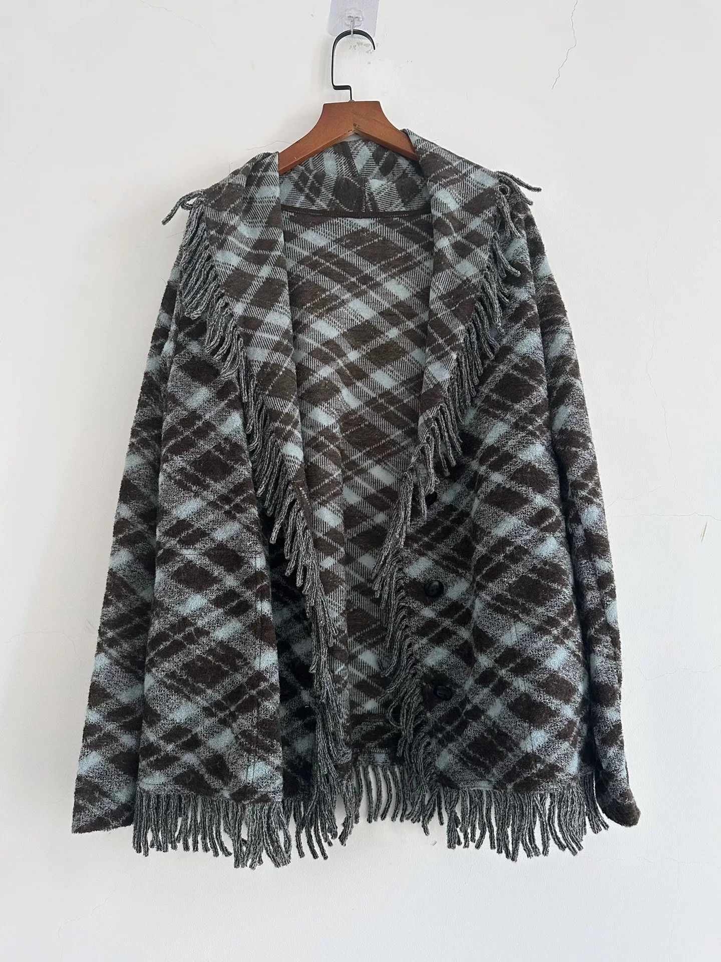 Issey Miyake Issey Miyake Haat Plaid Fringe Collar Coat Size M / US 6-8 / IT 42-44 - 3 Thumbnail