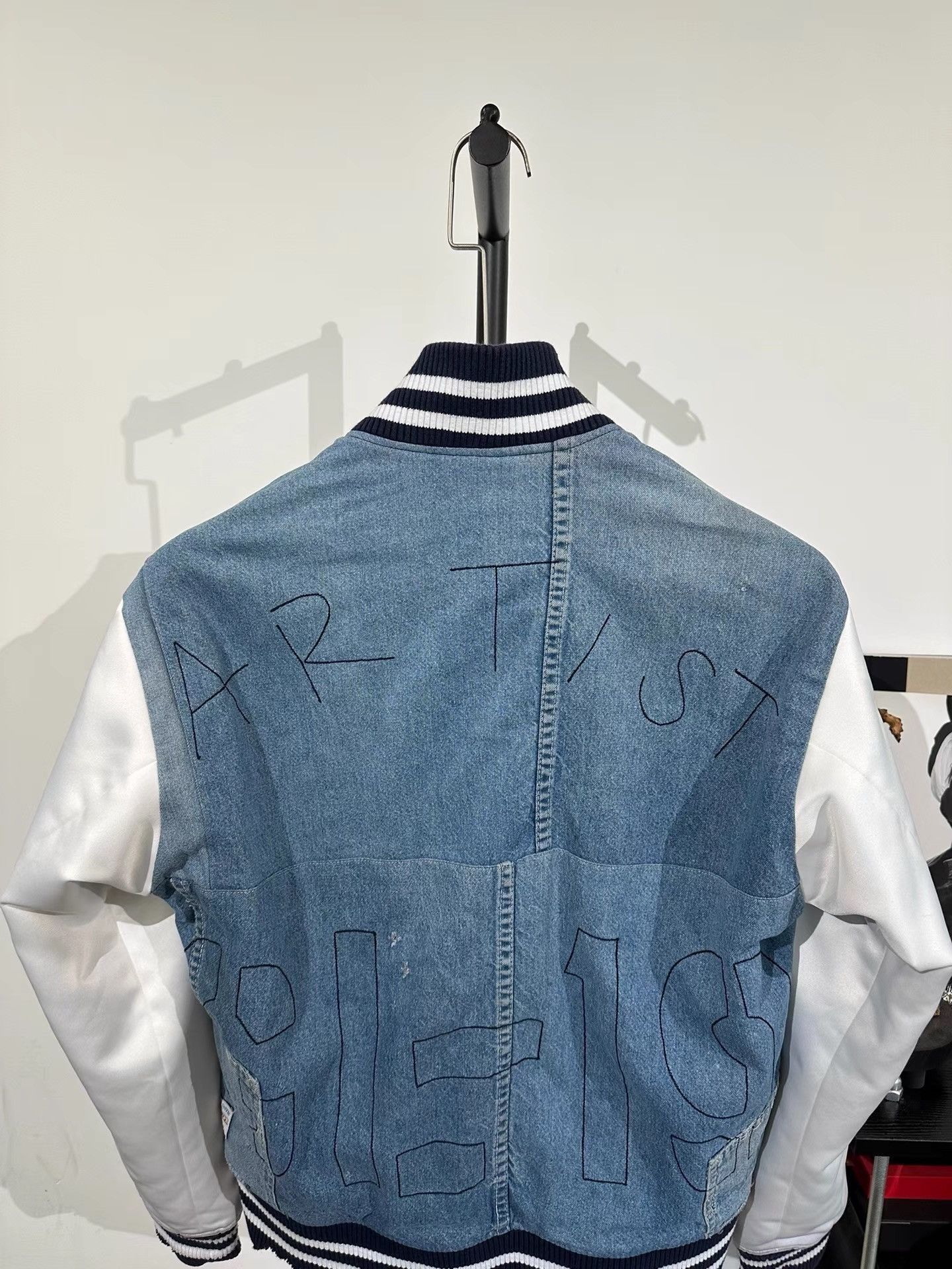 Greg Lauren Distressed Silk Spliced Baseball Jacket Size US M / EU 48-50 / 2 - 3 Thumbnail