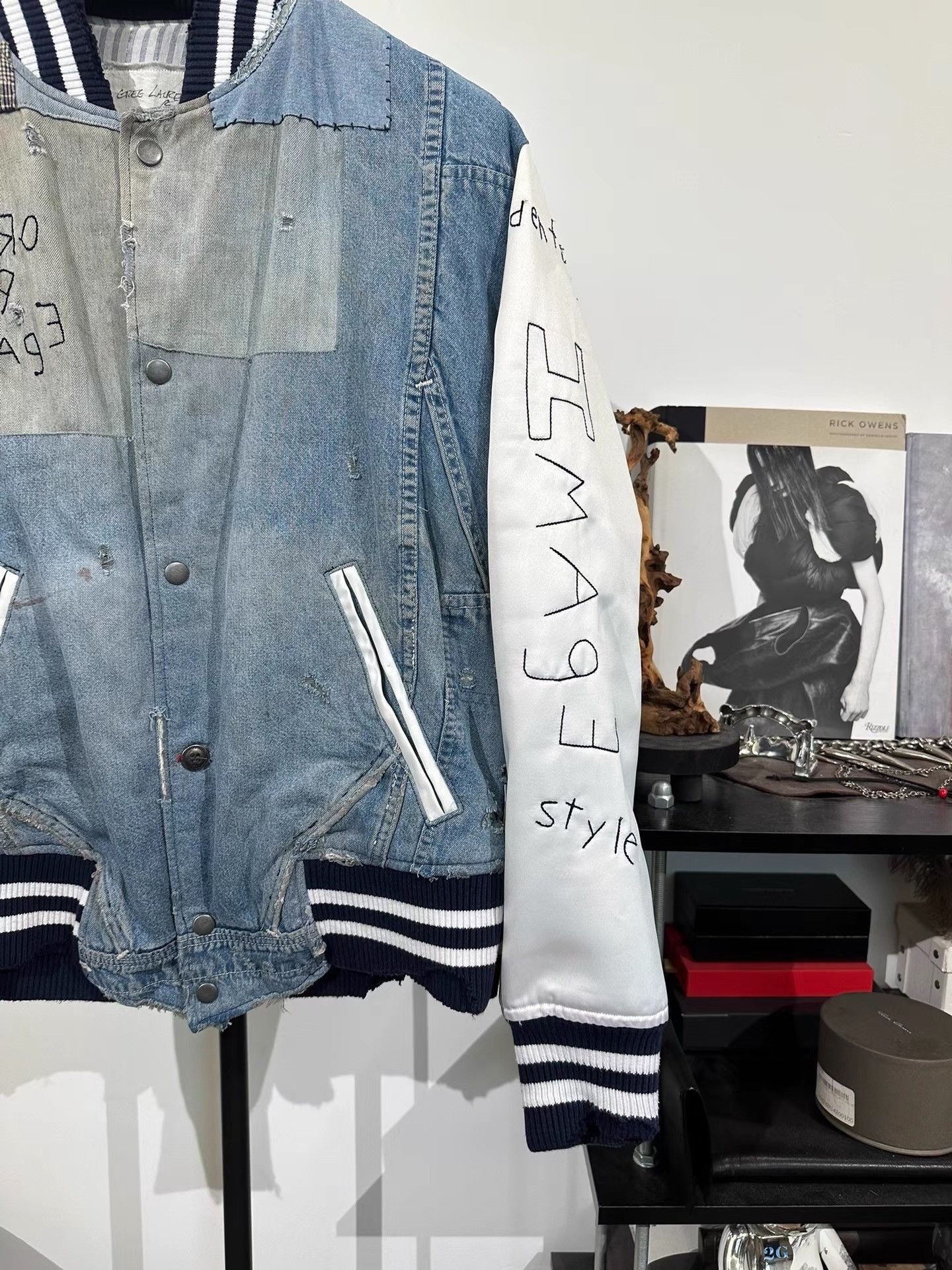 Greg Lauren Distressed Silk Spliced Baseball Jacket Size US M / EU 48-50 / 2 - 4 Thumbnail