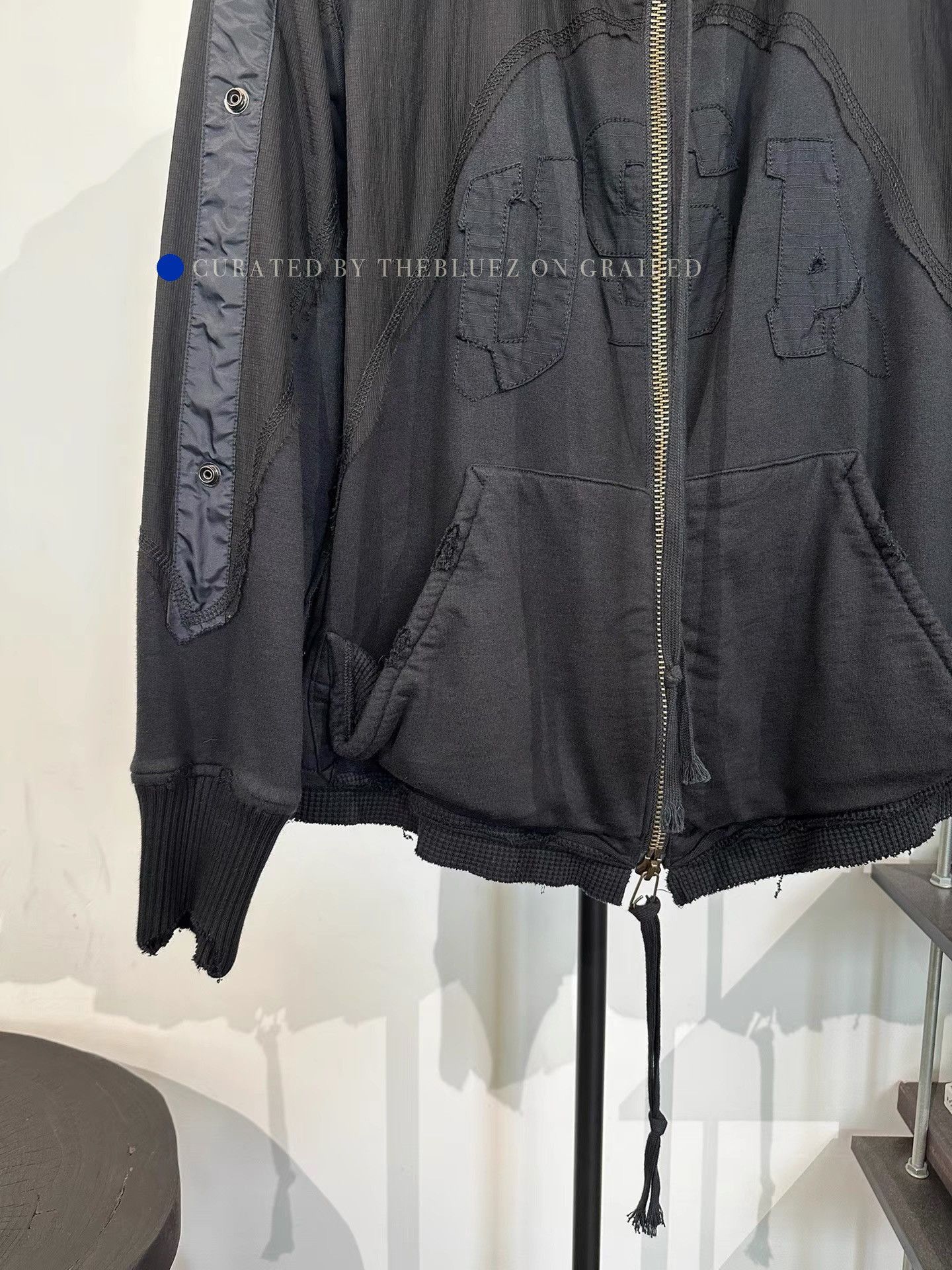 Greg Lauren Spliced Hooded Sweatshirt Coat in Black Size US M / EU 48-50 / 2 - 5 Thumbnail