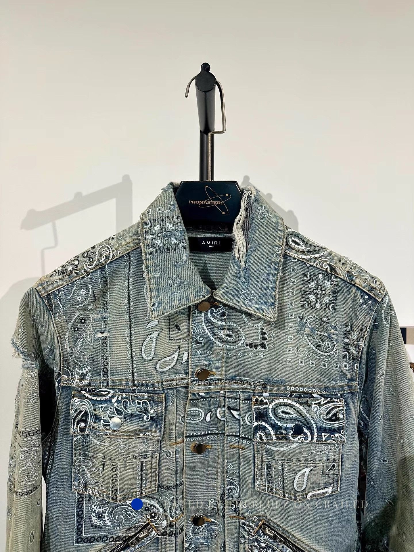 Amiri Distressed Blue Denim Jacket with Paisley Design Size US M / EU 48-50 / 2 - 3 Thumbnail