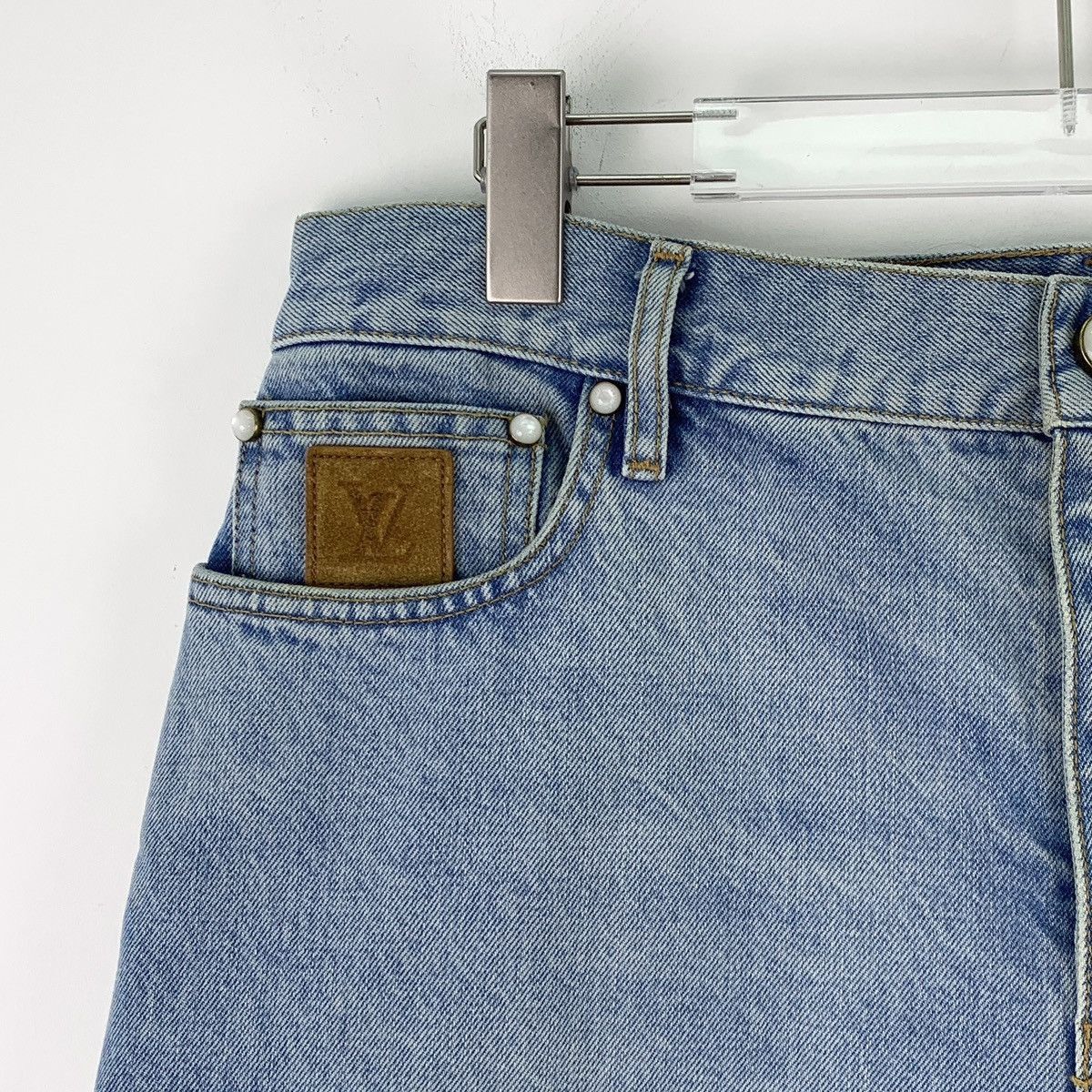 Louis Vuitton Blue Denim Shorts with Leather Patch Size US 32 / EU 48 - 3 Thumbnail