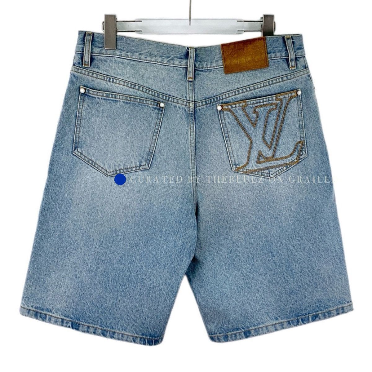 Louis Vuitton Blue Denim Shorts with Leather Patch Size US 32 / EU 48 - 2 Thumbnail