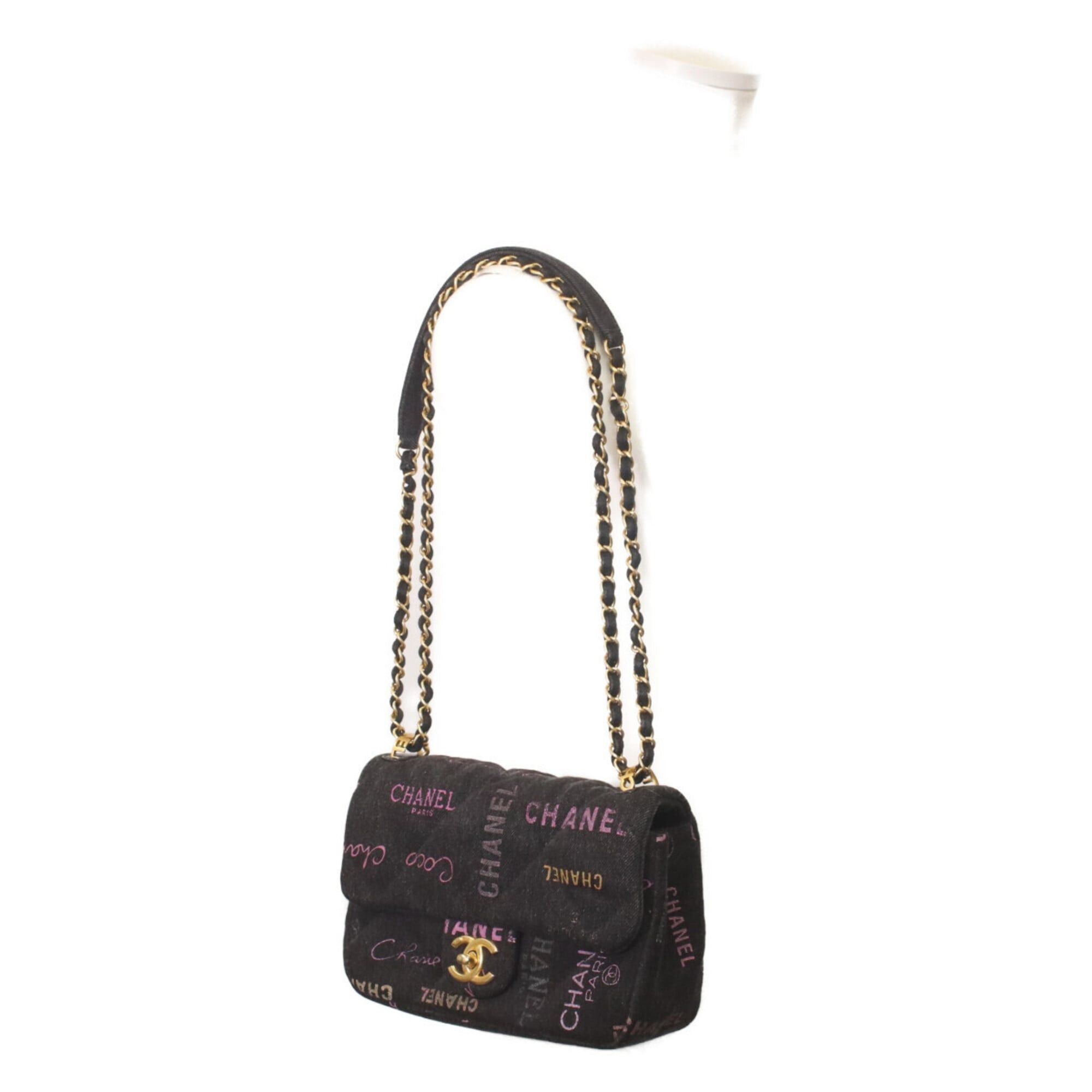 Chanel CHANEL AS3135 Printed Denim Mini Matelassé 21 Chain Shoulder Bag, Black with Gold Hardware, Women's Size ONE SIZE - 8 Thumbnail