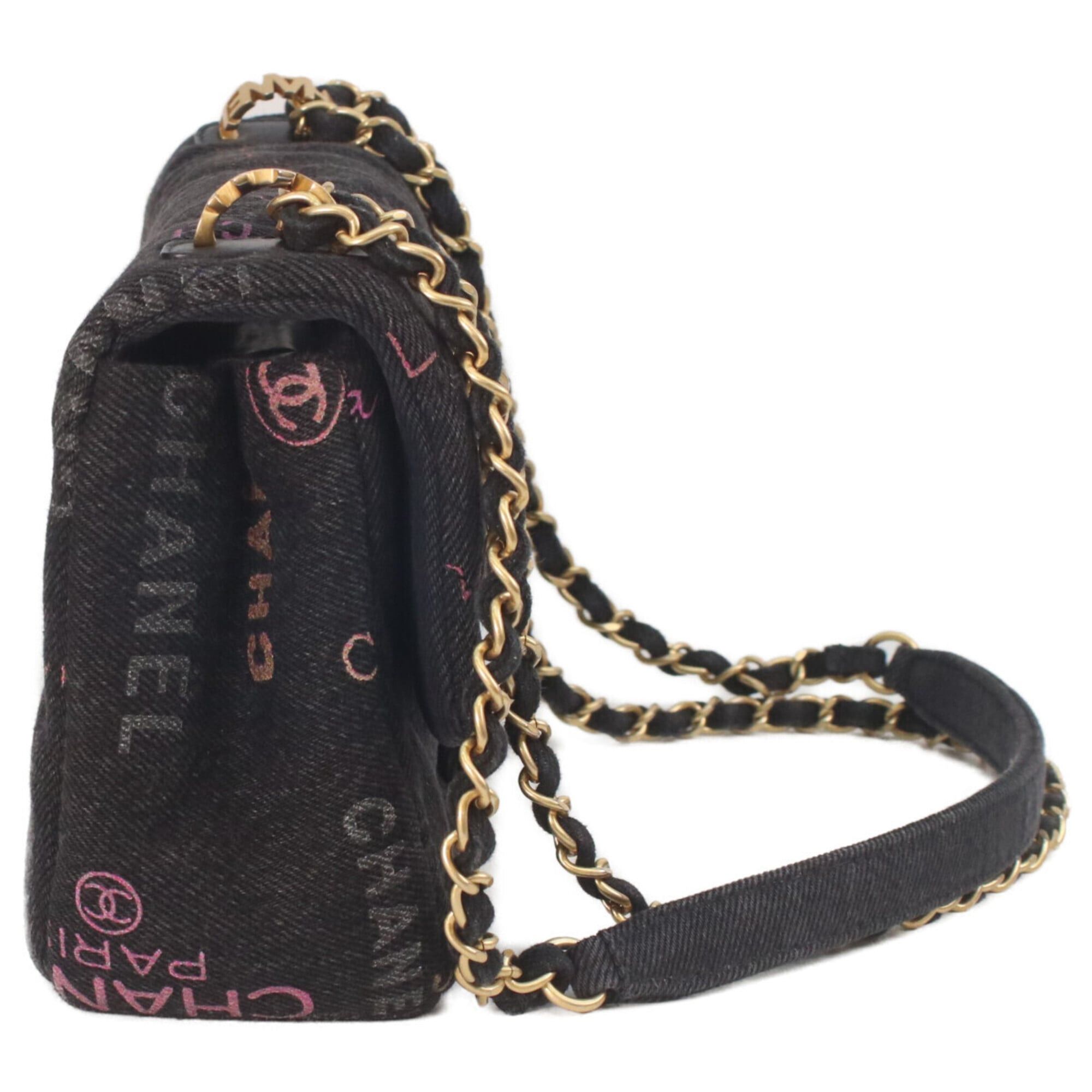 Chanel CHANEL AS3135 Printed Denim Mini Matelassé 21 Chain Shoulder Bag, Black with Gold Hardware, Women's Size ONE SIZE - 3 Thumbnail