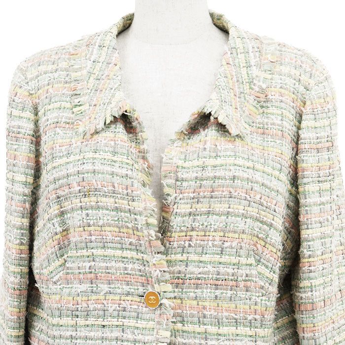Chanel Chanel Chanel Silk Blend Tweed Jacket Textile Outerwear P26006 DUTY FREE for USA Size ONE SIZE - 2 Thumbnail