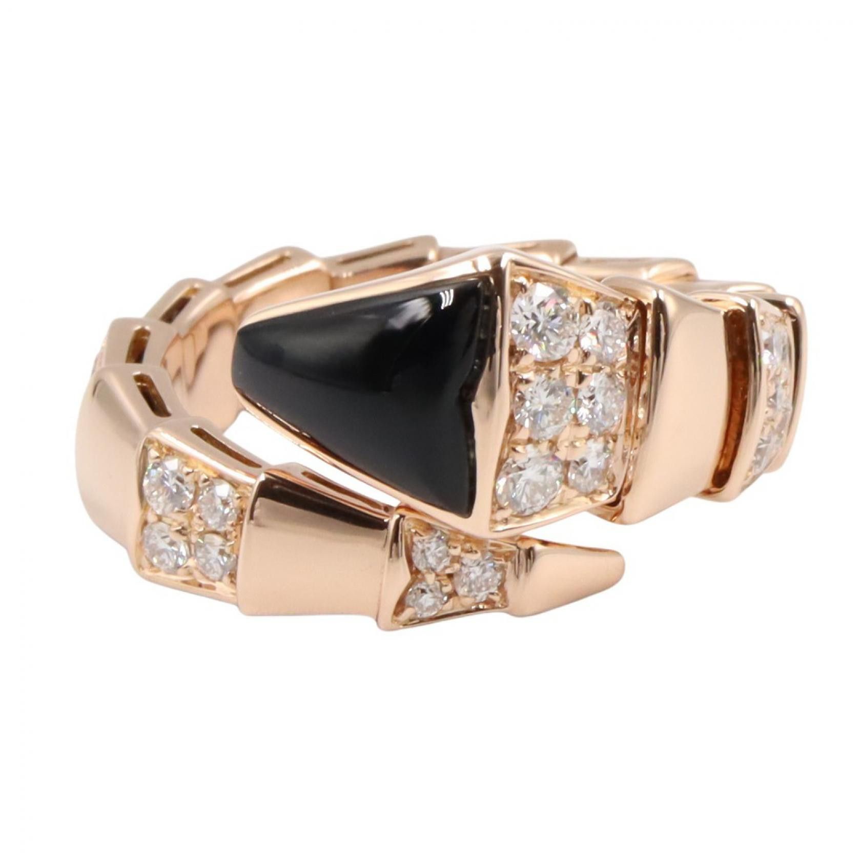 Bvlgari Bvlgari BVLGARI Serpenti Viper Au750 Pink Gold Diamond Onyx Ring Size 11.5 Precious Metal Ring DUTY FREE for USA Size ONE SIZE - 2 Thumbnail