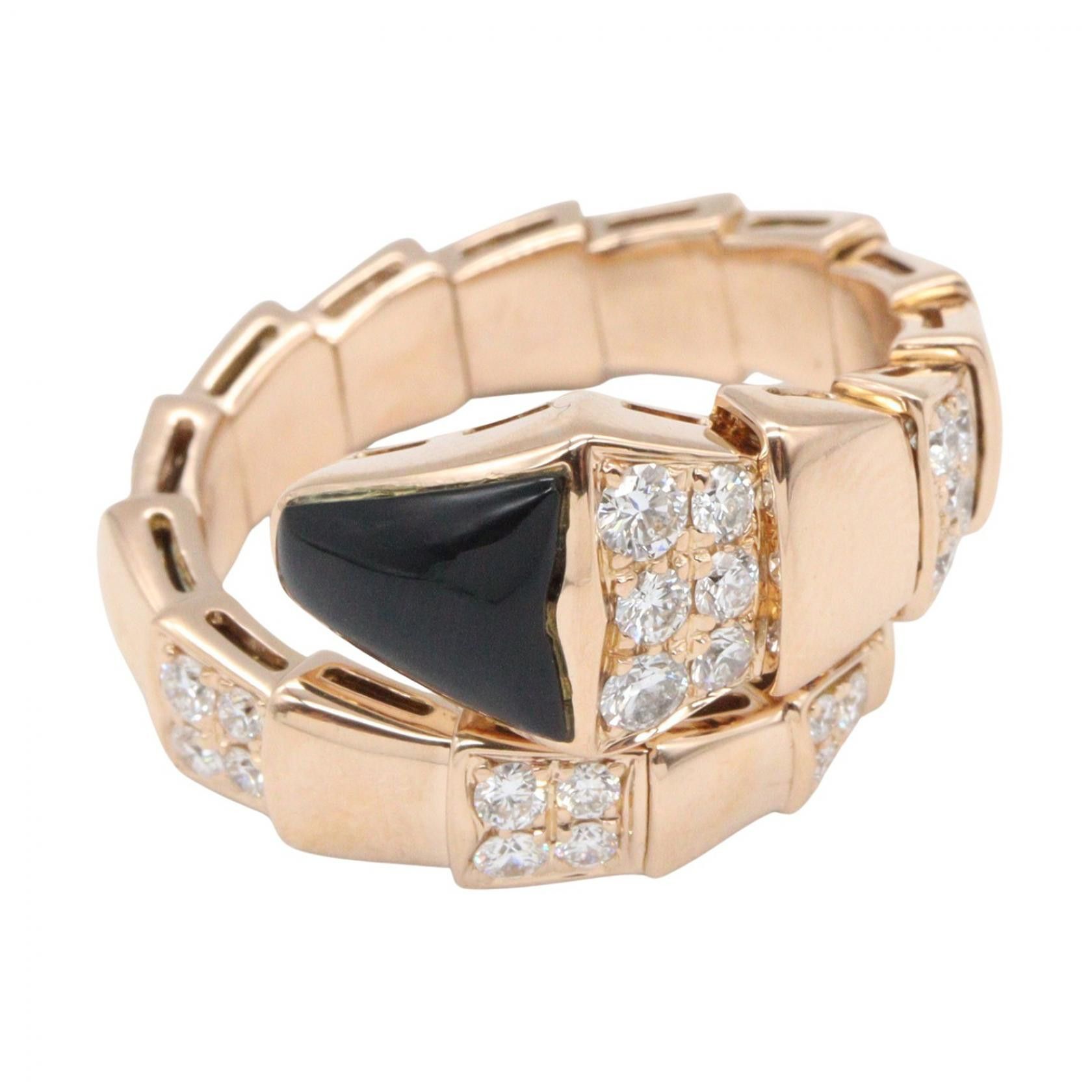 Bvlgari Bvlgari Bvlgari Serpenti Au750 Pink Gold Onyx Diamond Ring Size 12.5 Precious Metal Ring DUTY FREE for USA Size ONE SIZE - 2 Thumbnail