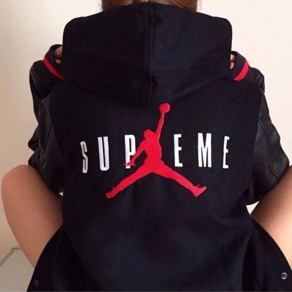 Supreme Black Hooded Varsity Jacket with Leather Sleeves Size US M / EU 48-50 / 2 - 4 Thumbnail