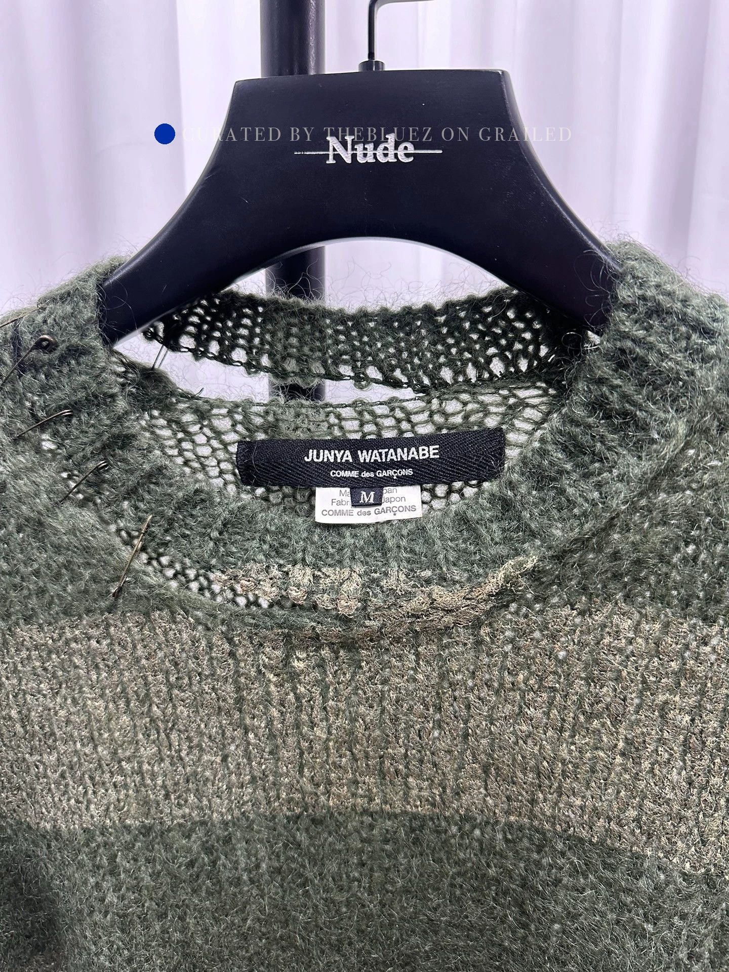 Junya Watanabe Distressed Green Pin Detail Sweater Size US M / EU 48-50 / 2 - 7 Thumbnail