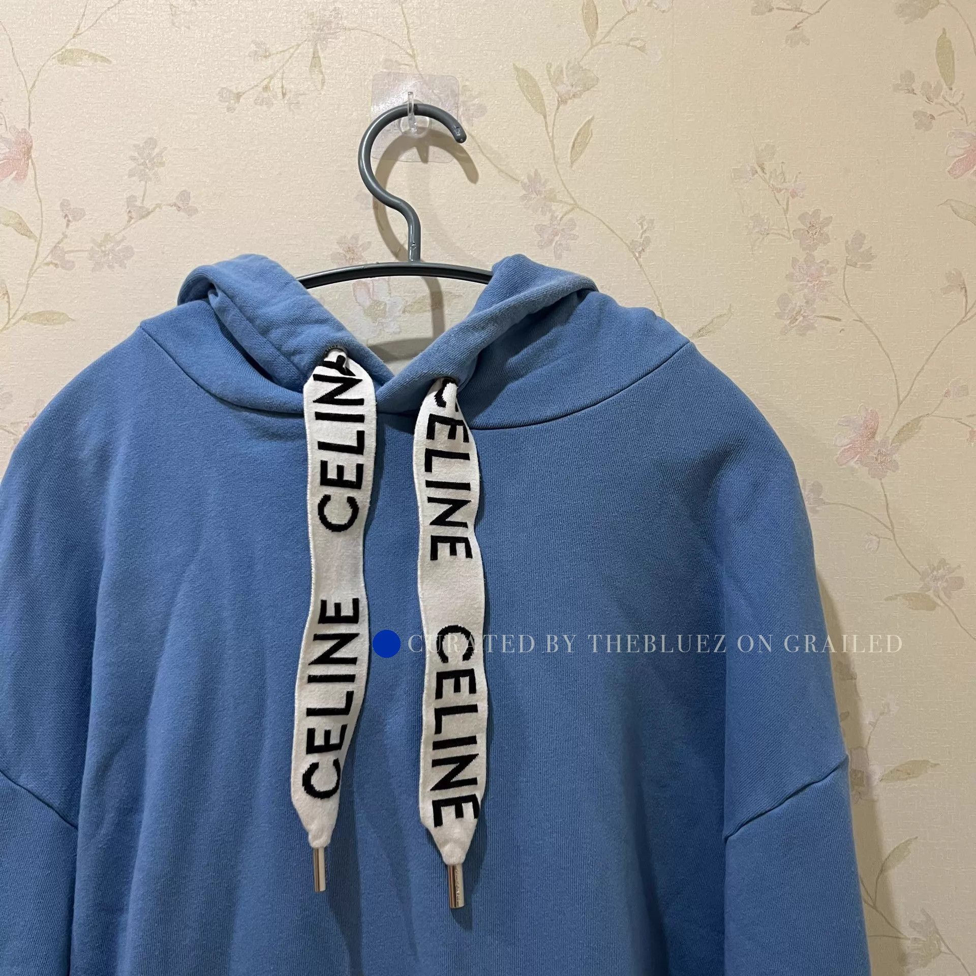 Celine Logo Drawstring Hoodie in Blue, Size XL Size US XL / EU 56 / 4 - 2 Thumbnail