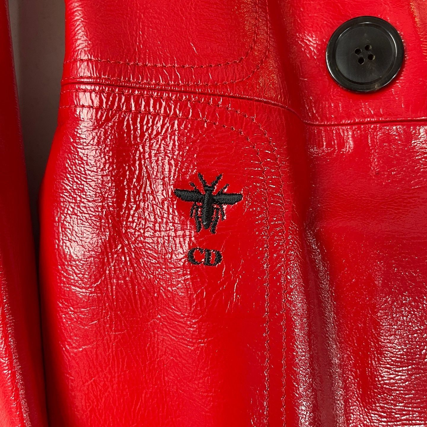 Dior Dior Red Leather Bee Embroidered Trench Coat Size 34 Size XS / US 0-2 / IT 36-38 - 8 Thumbnail