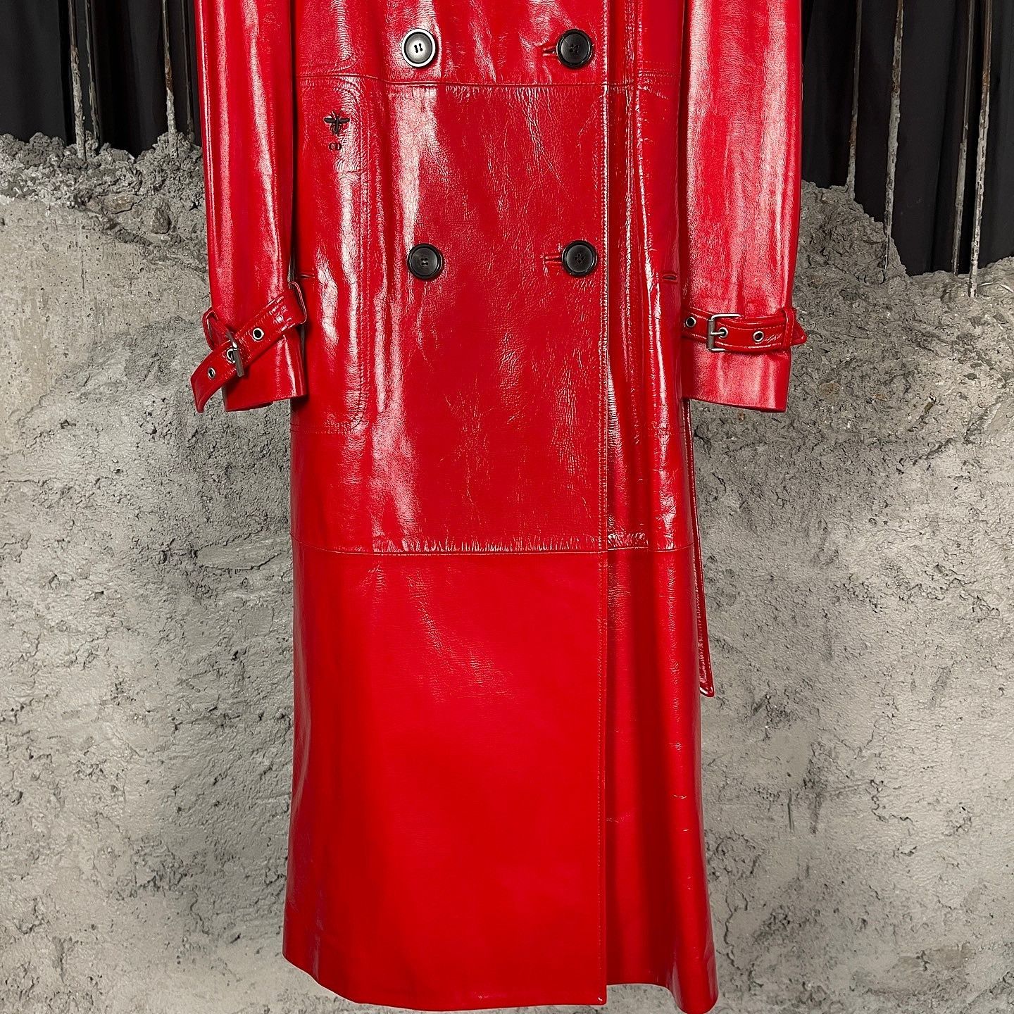 Dior Dior Red Leather Bee Embroidered Trench Coat Size 34 Size XS / US 0-2 / IT 36-38 - 6 Thumbnail