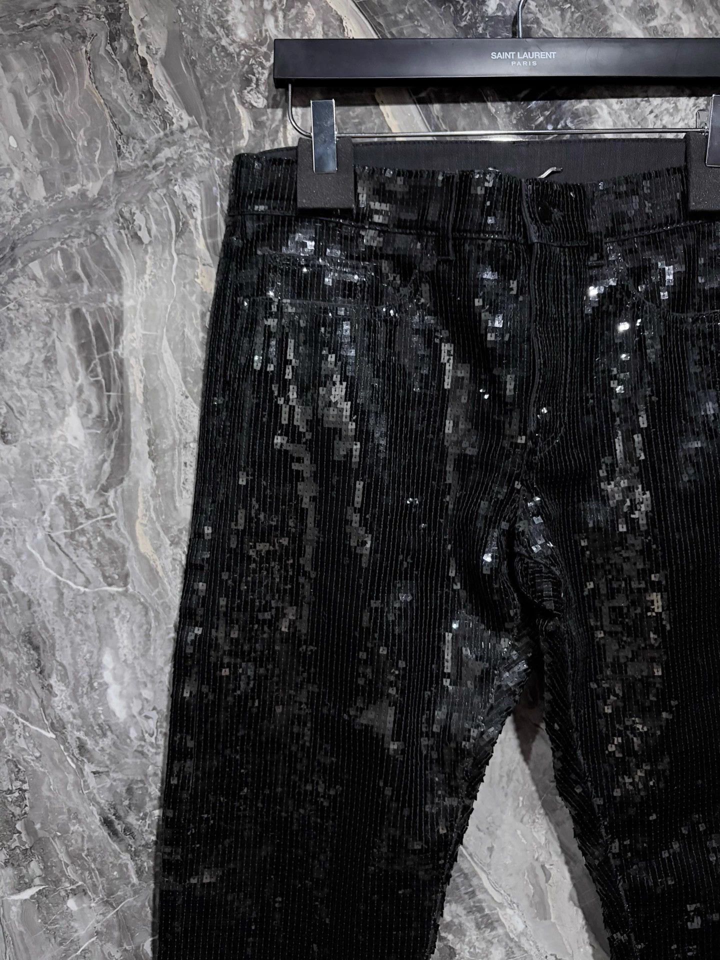 Saint Laurent Paris Black Sequin Jeans in Size 32 Size US 32 / EU 48 - 2 Thumbnail