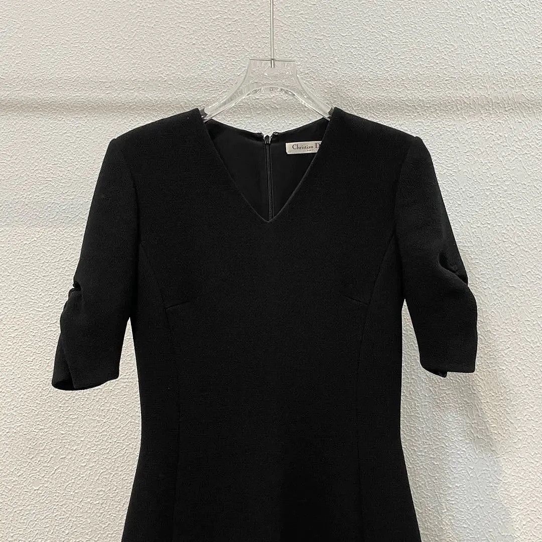 Dior Dior Black Wool Silk V-Neck Dress Size 36 Size XS / US 0-2 / IT 36-38 - 3 Thumbnail