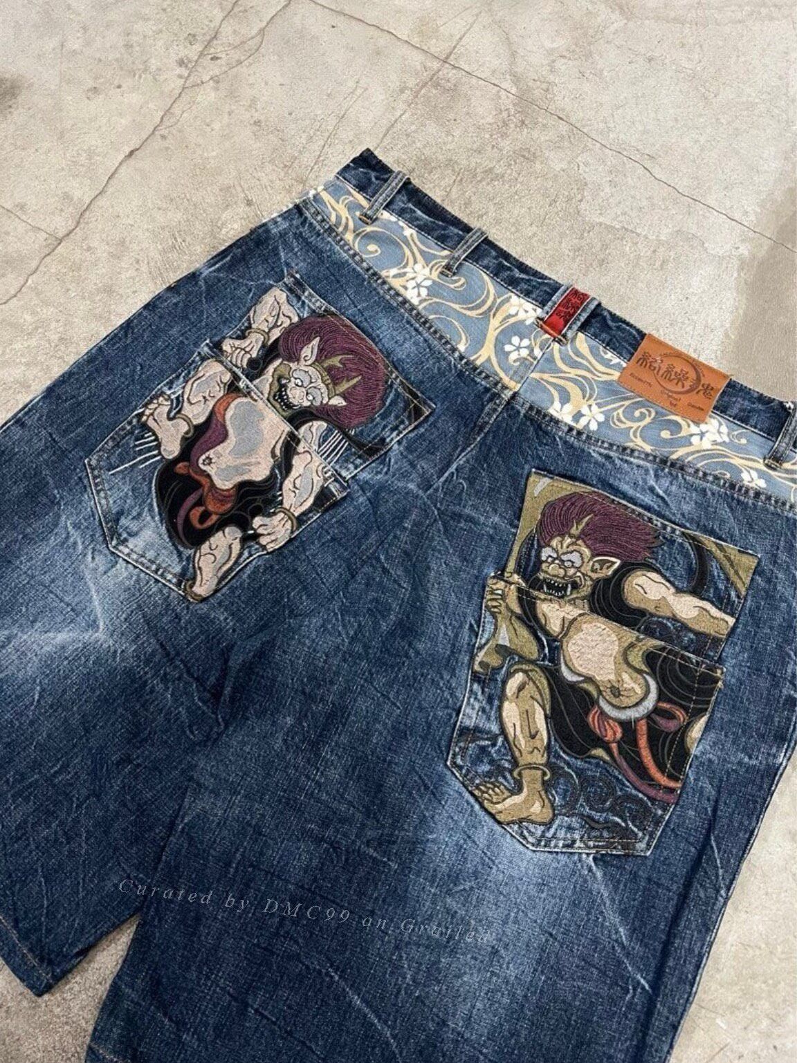Vintage Vintage Karakuri Tamashii Fujin Raijin Denim Shorts Size US 38 / EU 54 - 5 Thumbnail